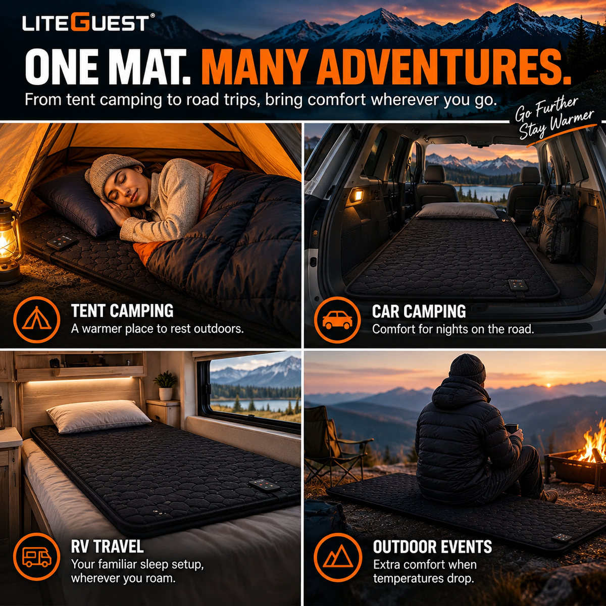 LITEGUEST 7-Zone USB Heated Sleeping Mat | Camping Sleeping Pad