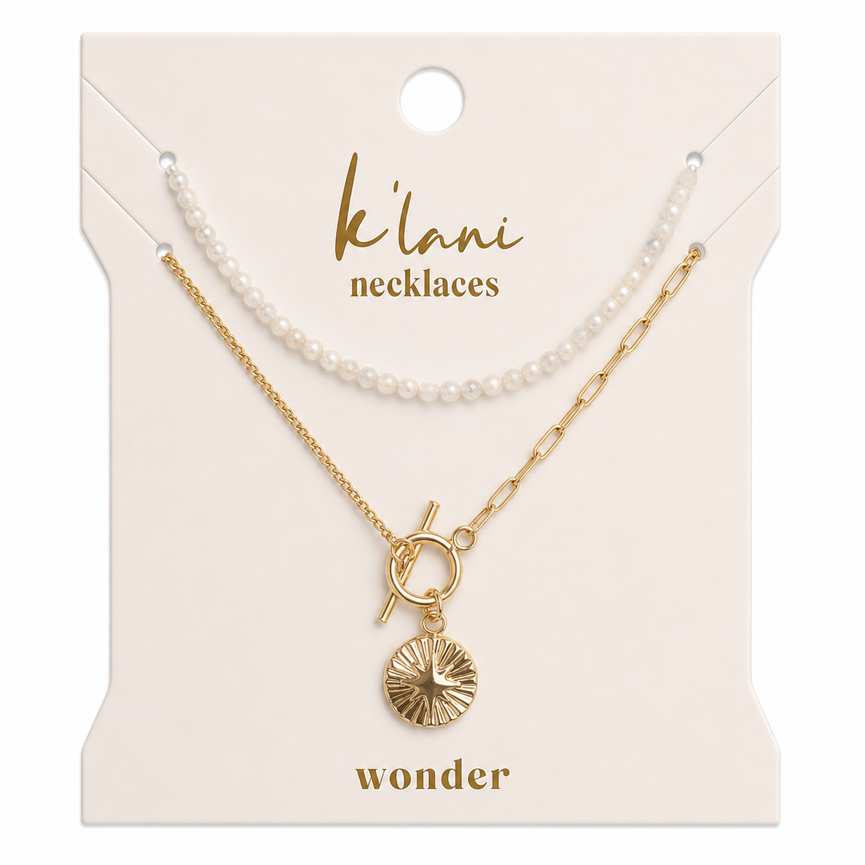 "Wonder" Gold Star with White Bead Necklace Set