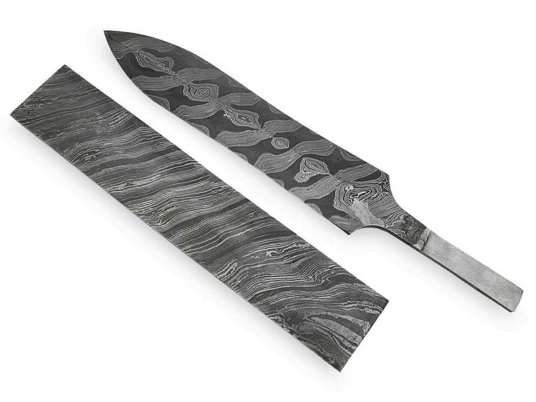 Damascus Zebra Pattern Billet Set with Shaped Blade Blank