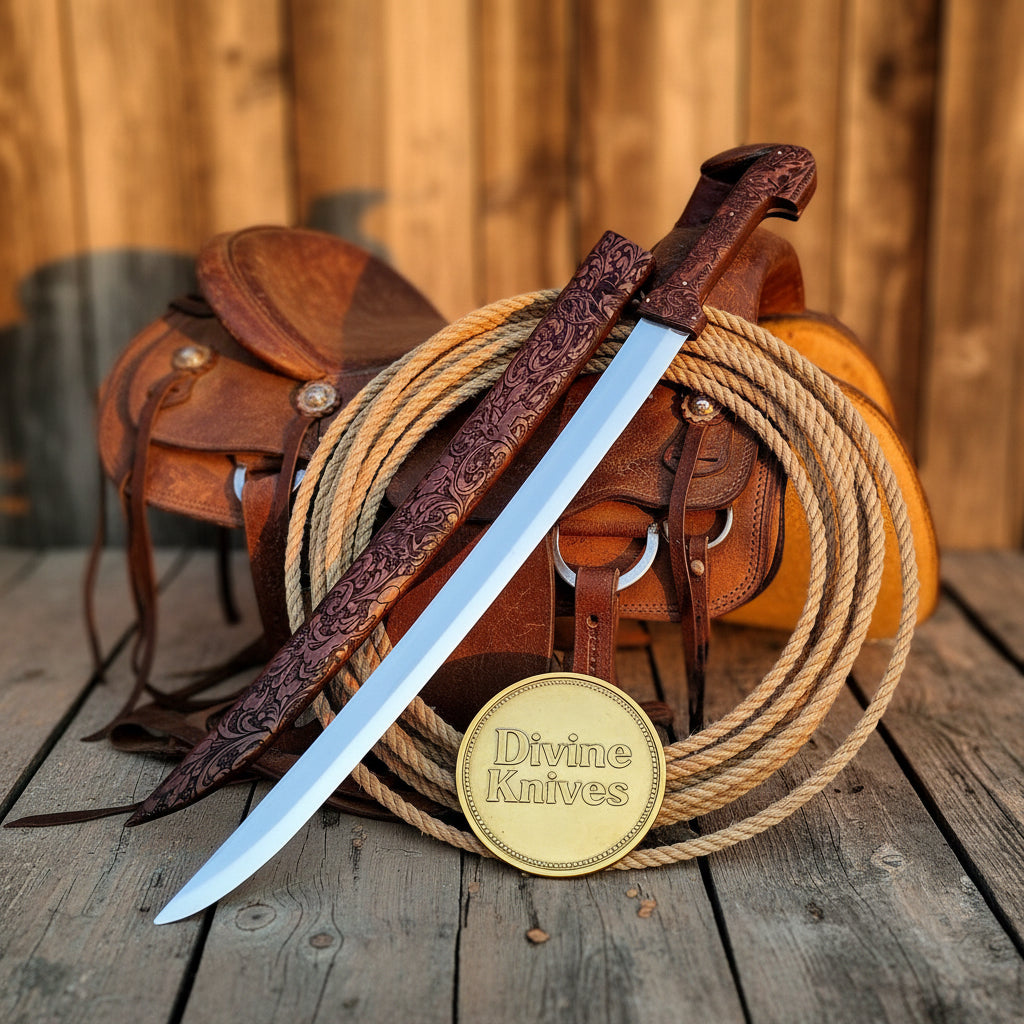 Bone Handle Damascus Knife with Handcrafted Tooled Sheath