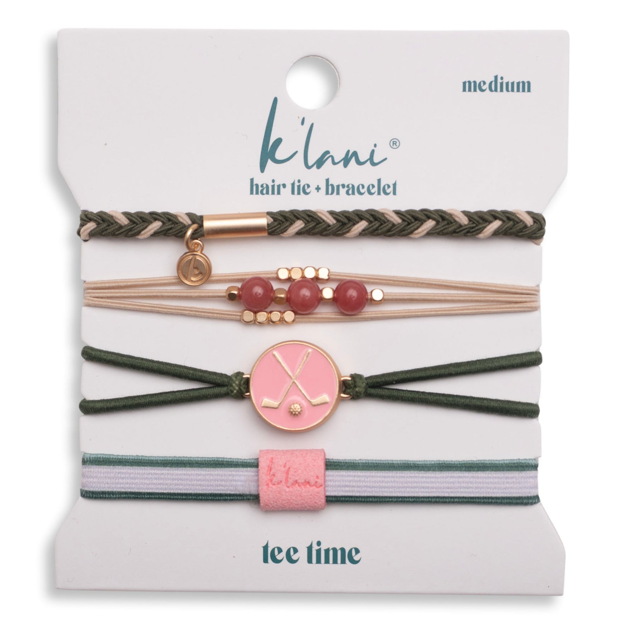 "Tee Time" Green & Pink Hair Tie Bracelets with Removable Ball Marker