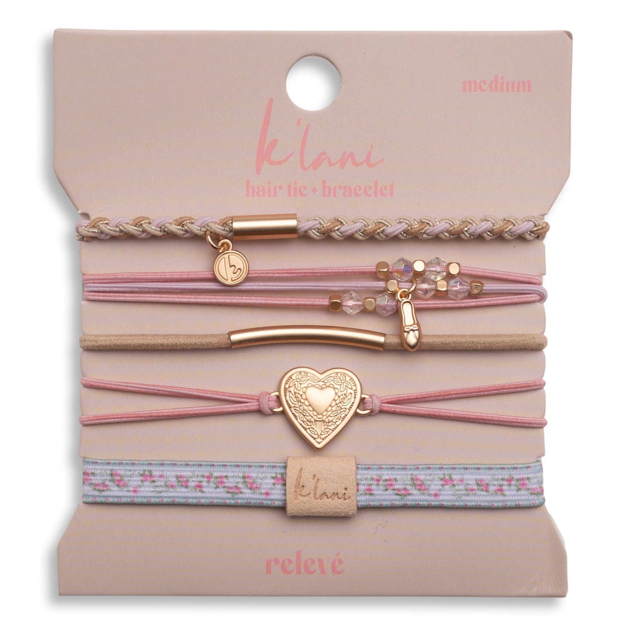 "Relevé" Pink Floral with Ballet Slipper Hair Tie Bracelets