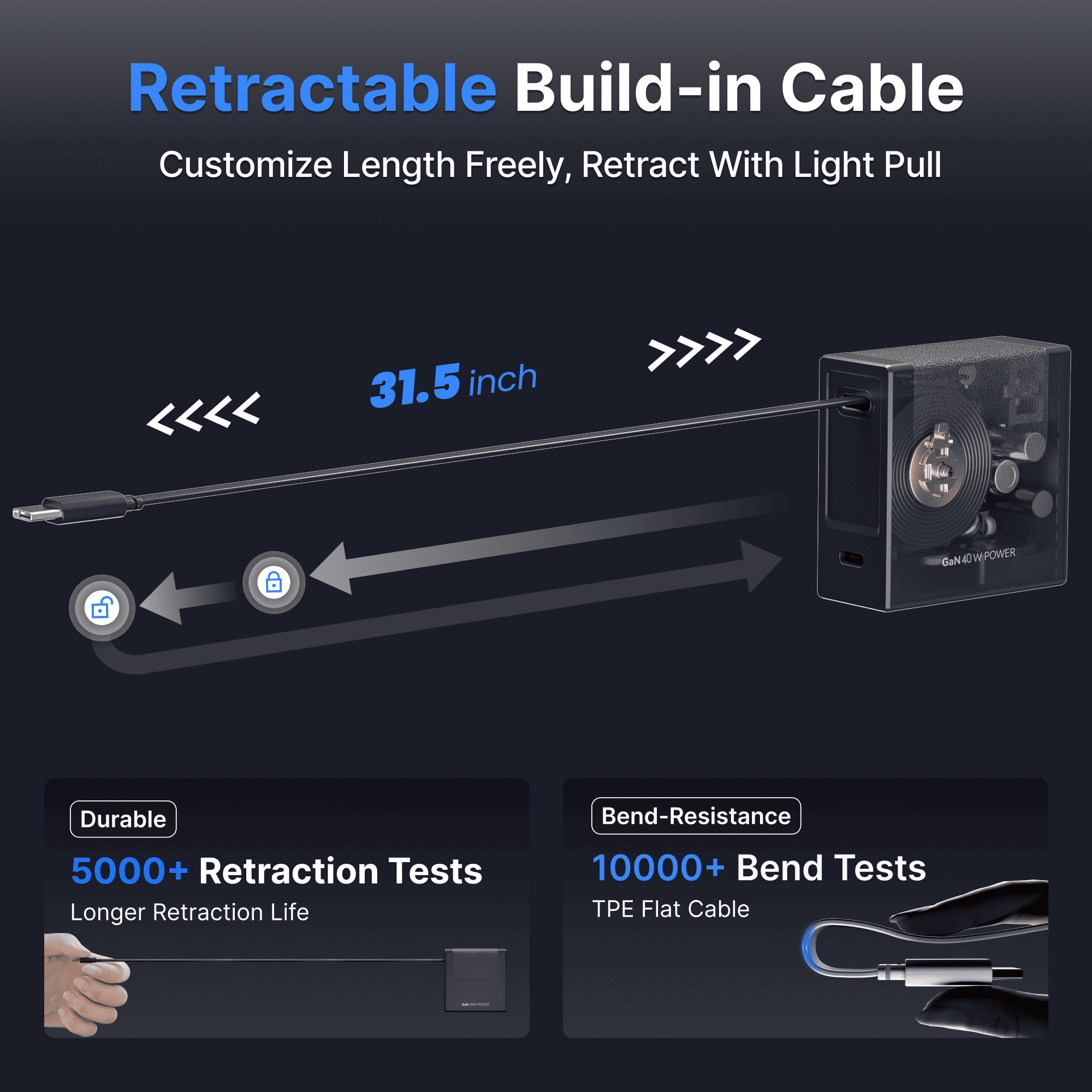 Gitryin Retractable 40W Charger for 3C Devices
