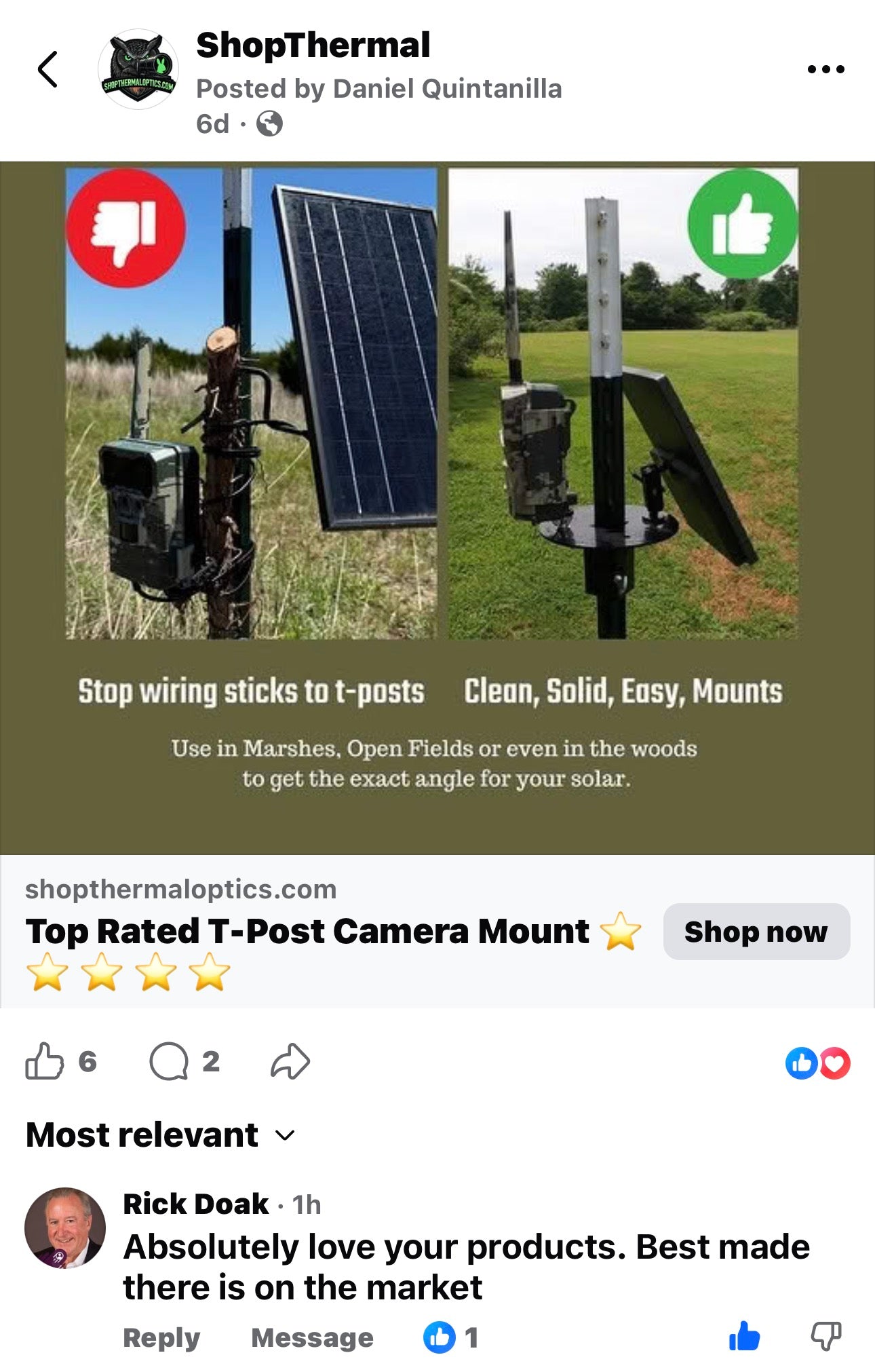 Patented T-Post Trail Camera & Solar Panel Mount — 1 Articulating Arm