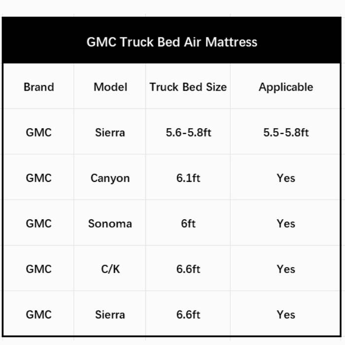 5.5-5.8ft | 6-6.5ft GMC Short Truck Bed Air Mattress 1.0