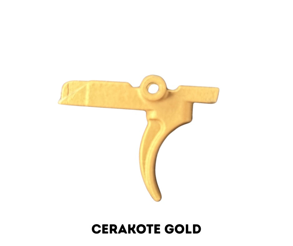 Gold Cerakote Trigger Supply: Hoffman Tactical Super Safety – S7 Tool Steel – Curved Trigger | AR-15 USA Made