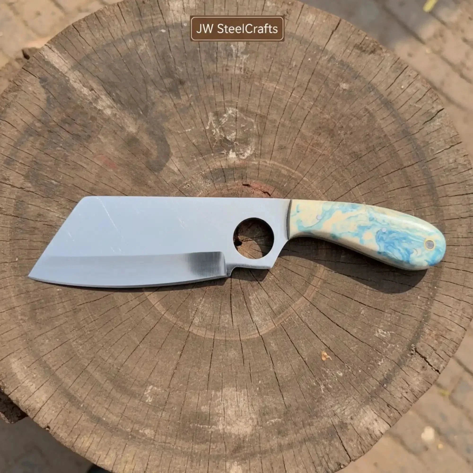 Cleaver Style Fixed Blade Knife high Polished Blade Resin Handle