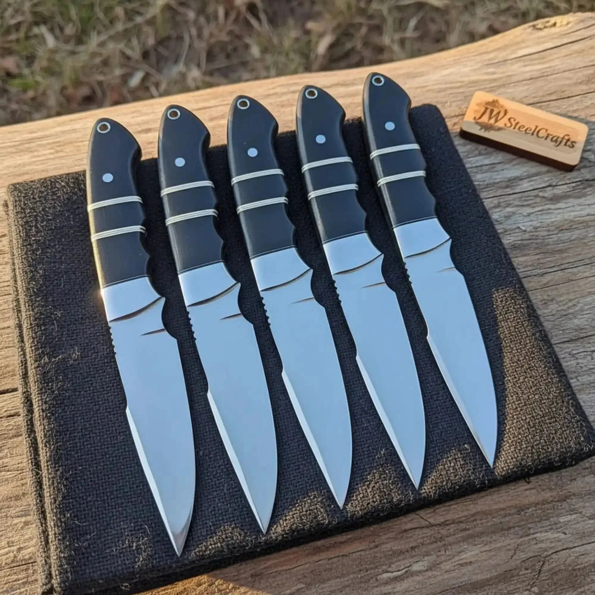 Handmade Full Tang Blades Hunting Knife Set 6-Piece High Carbon Blades with Black Resin Handles