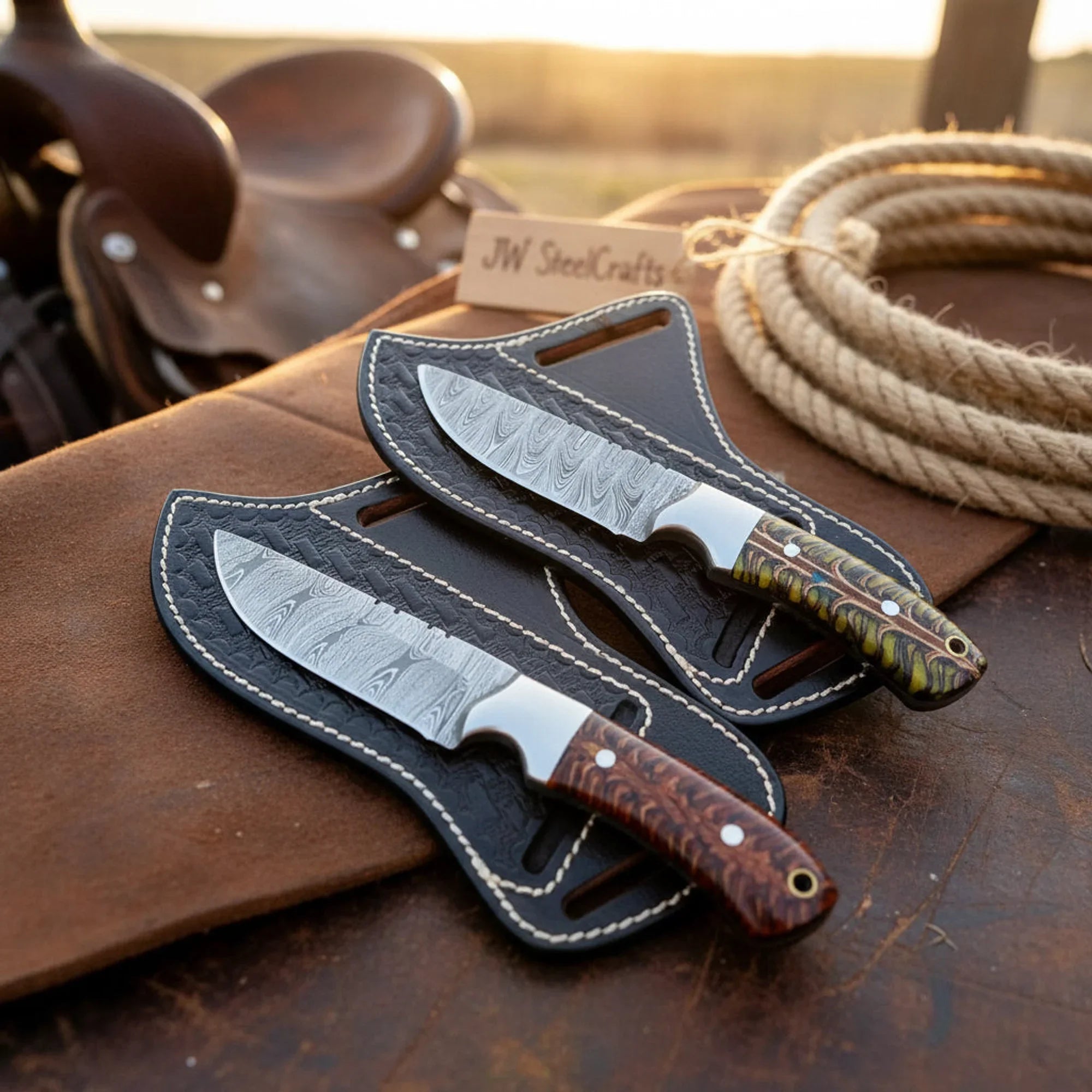 Pinecone Skinner Knife Duo with Damascus Blades