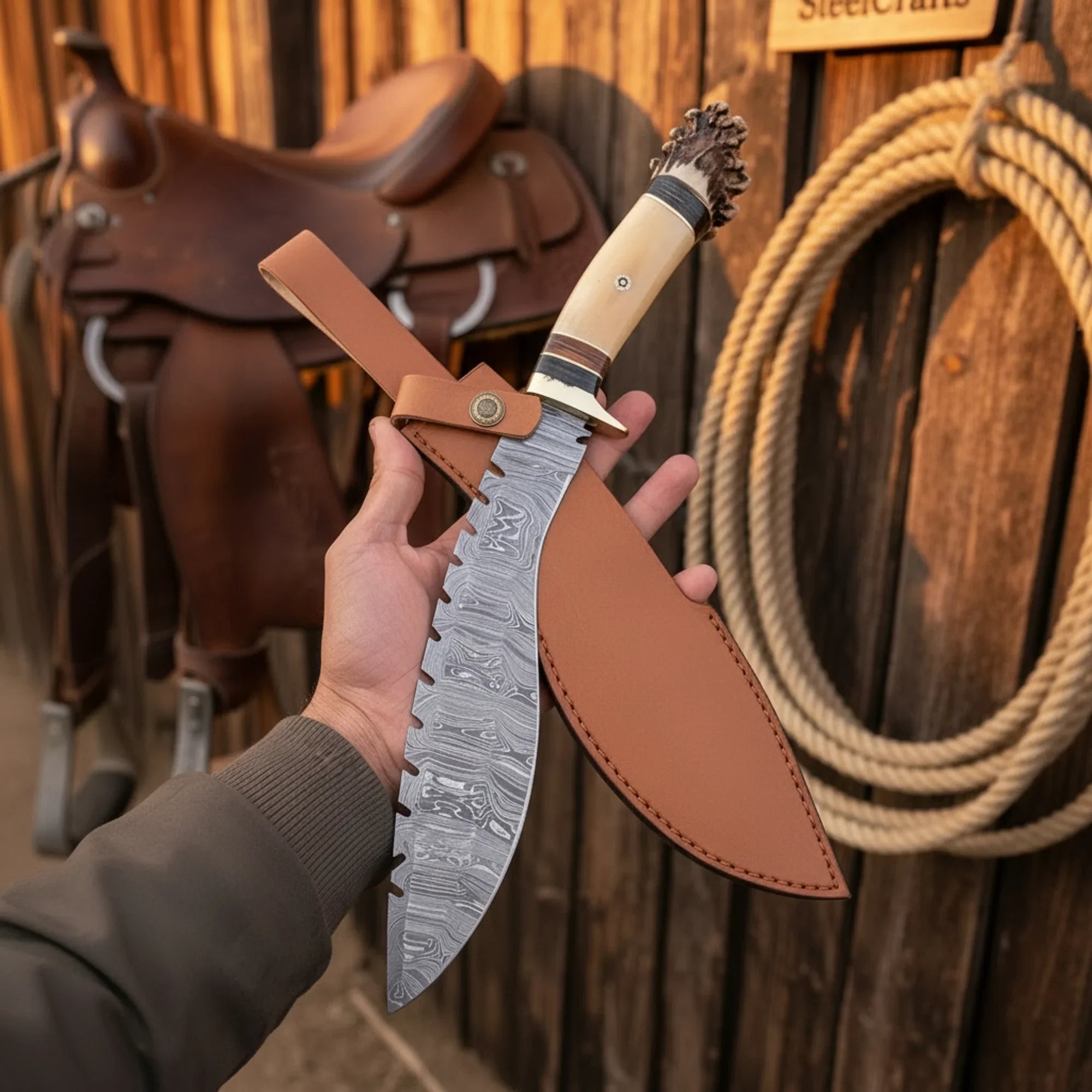 Crown Stag Tracker Gurkha Kukri with Camel Bone Handle