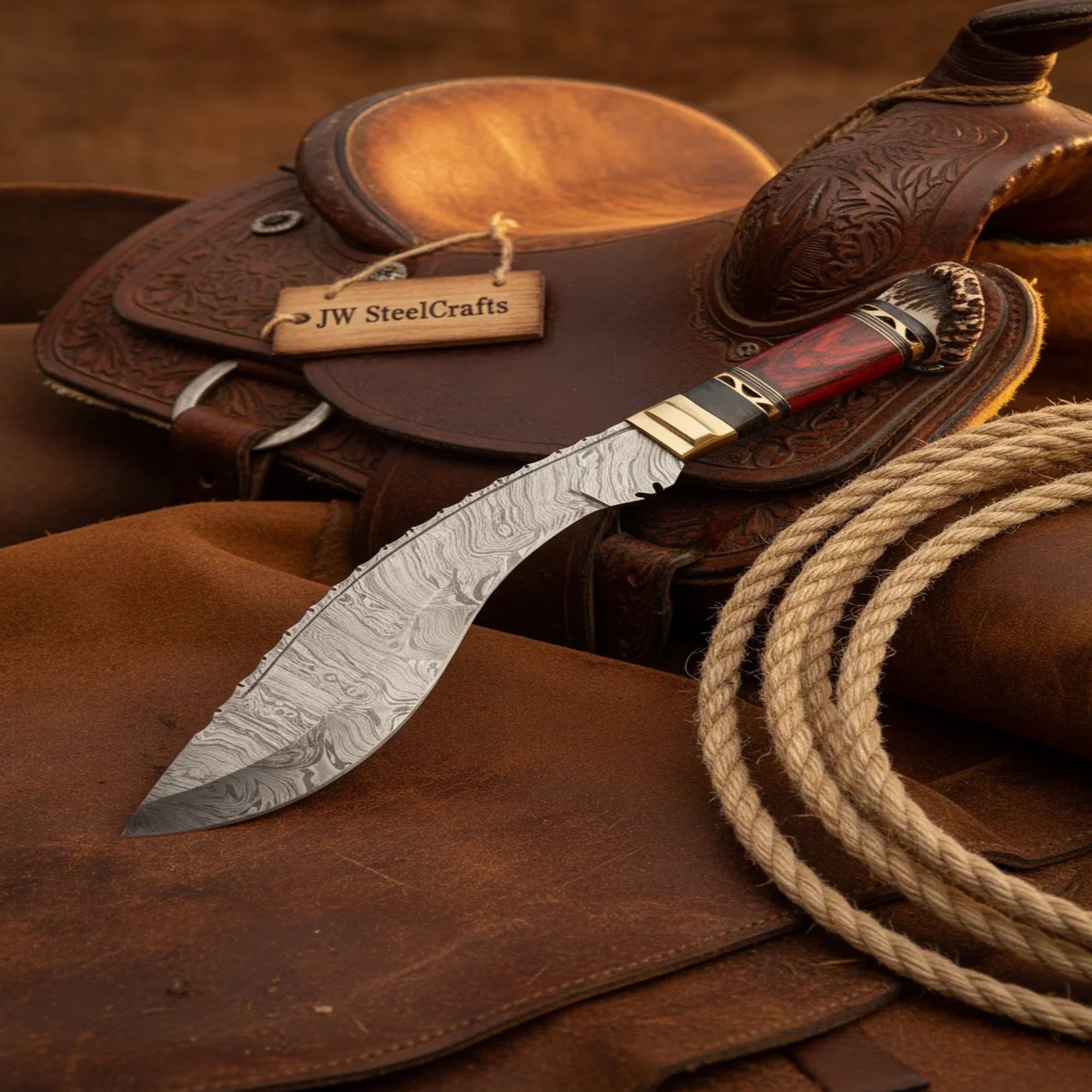 Crown Stag Kukri Bowie Knife with Layered Resin Handle