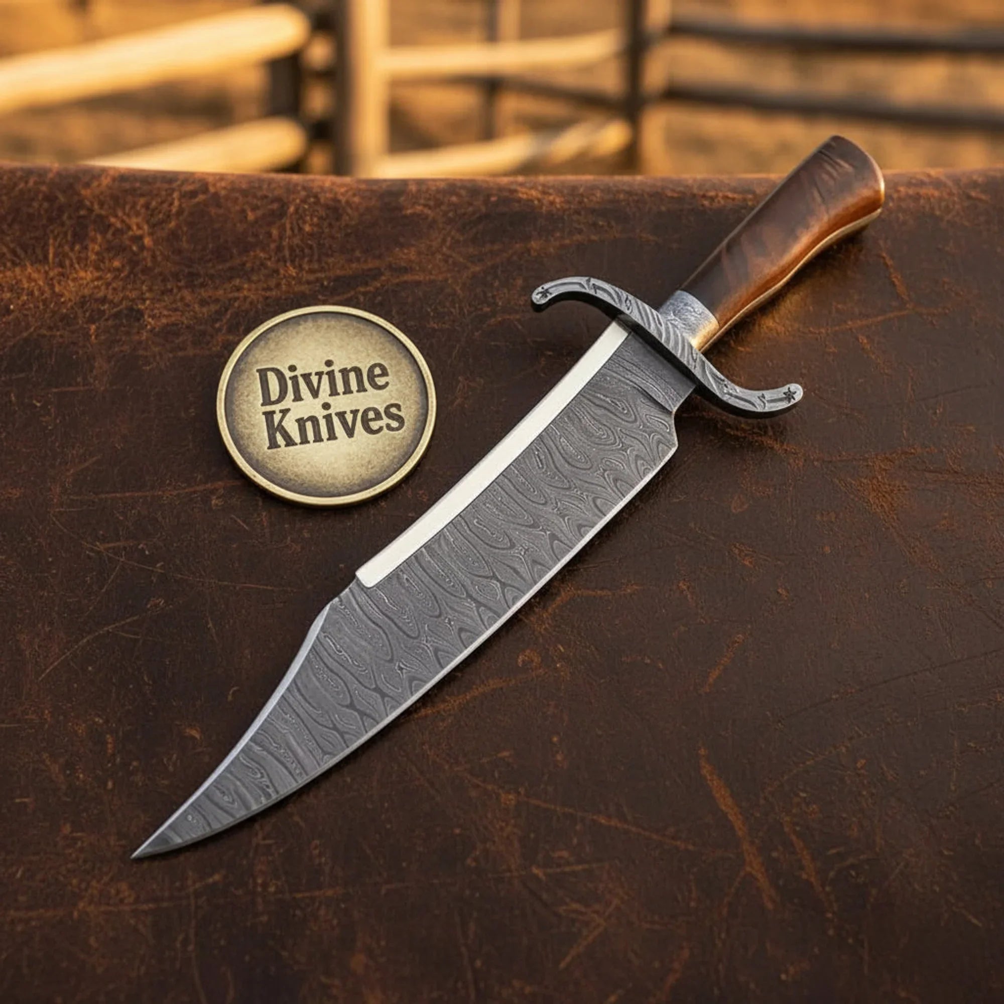 Survival Bowie Knife with Sawback Spine & Wood Handle – Handcrafted Outdoor Tool with Sheath