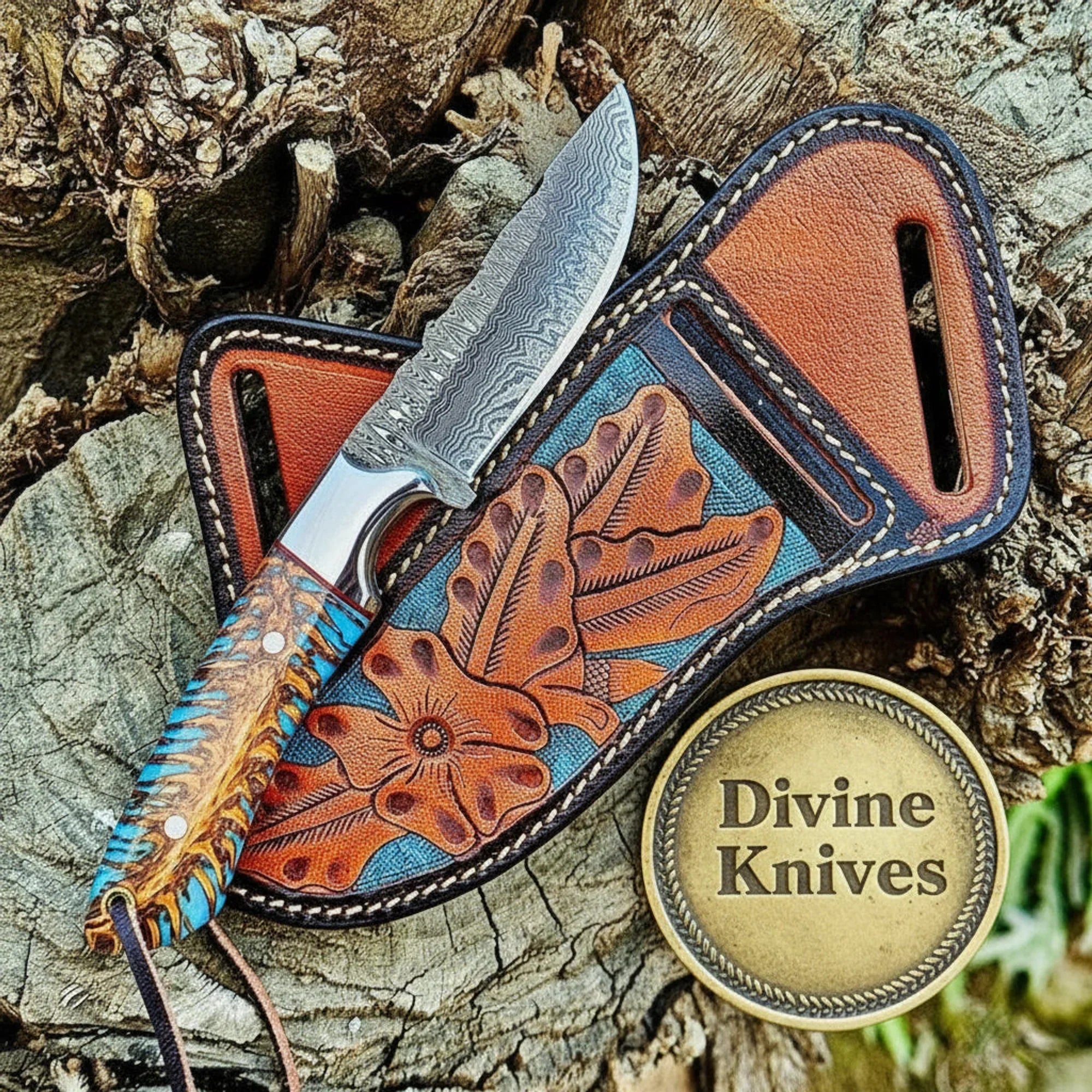 Bone Handle Damascus Cowboy Bull Cutter Knife