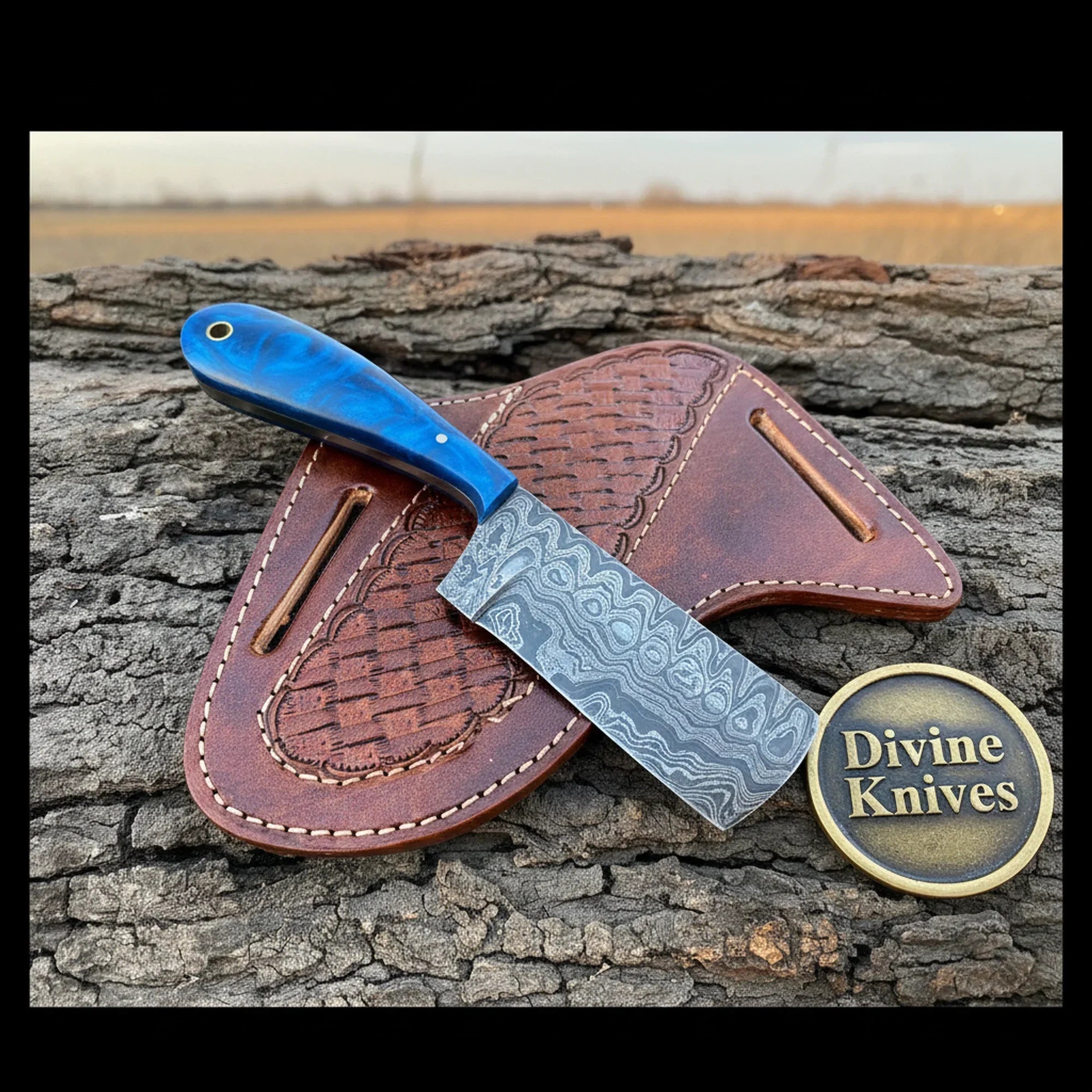 Western Crossdraw Knife Sheath with Cross & Sunflower Tooling – Handcrafted Leather Belt Carrier