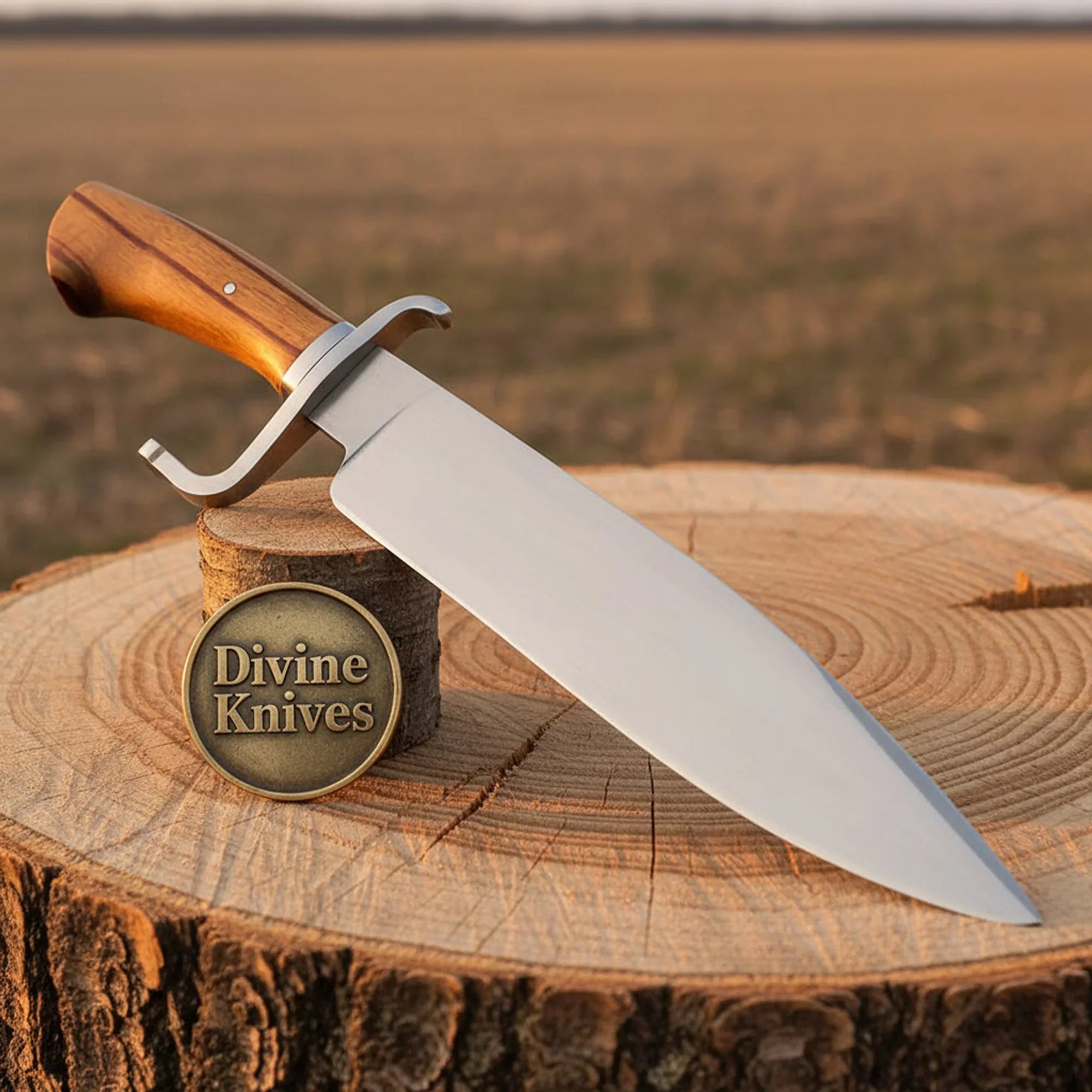 Forged Hunting Knife with Stacked Leather Handle – Handcrafted Skinner with Stag Pommel