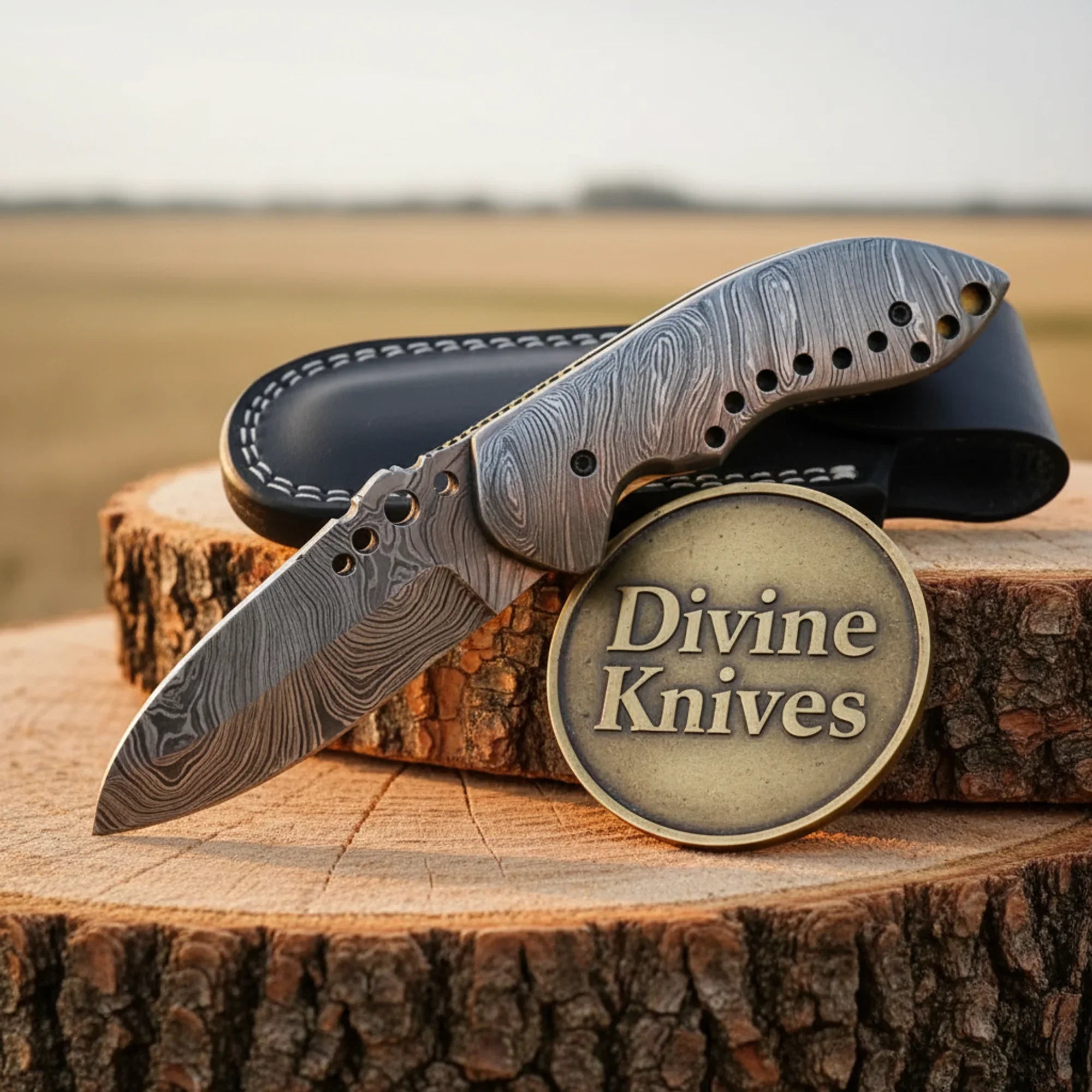 Skeletonized Full Damascus Steel Folding Knife with Lightweight Handle