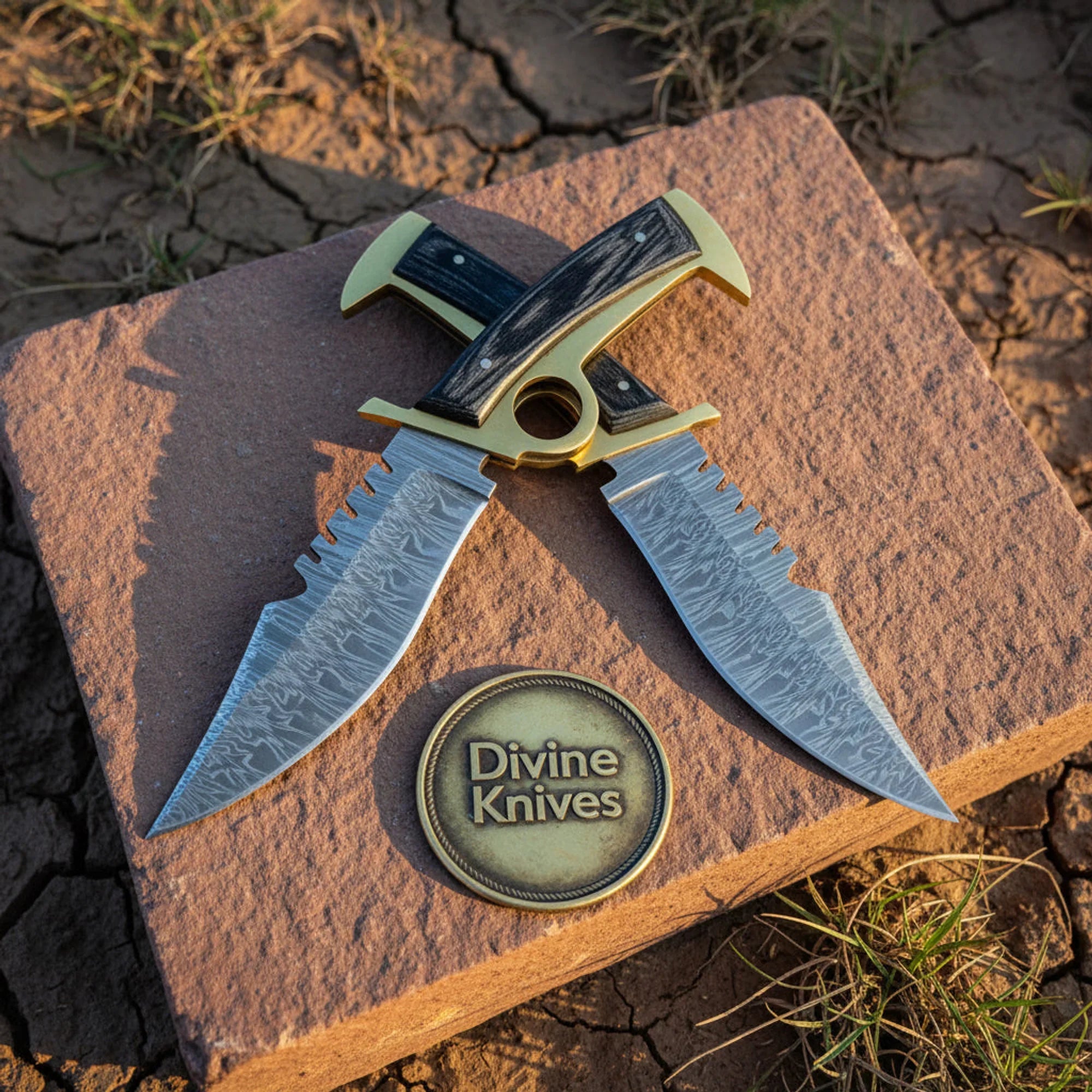 Antler Handle Damascus Knife with Fish-Tooled Leather Sheath