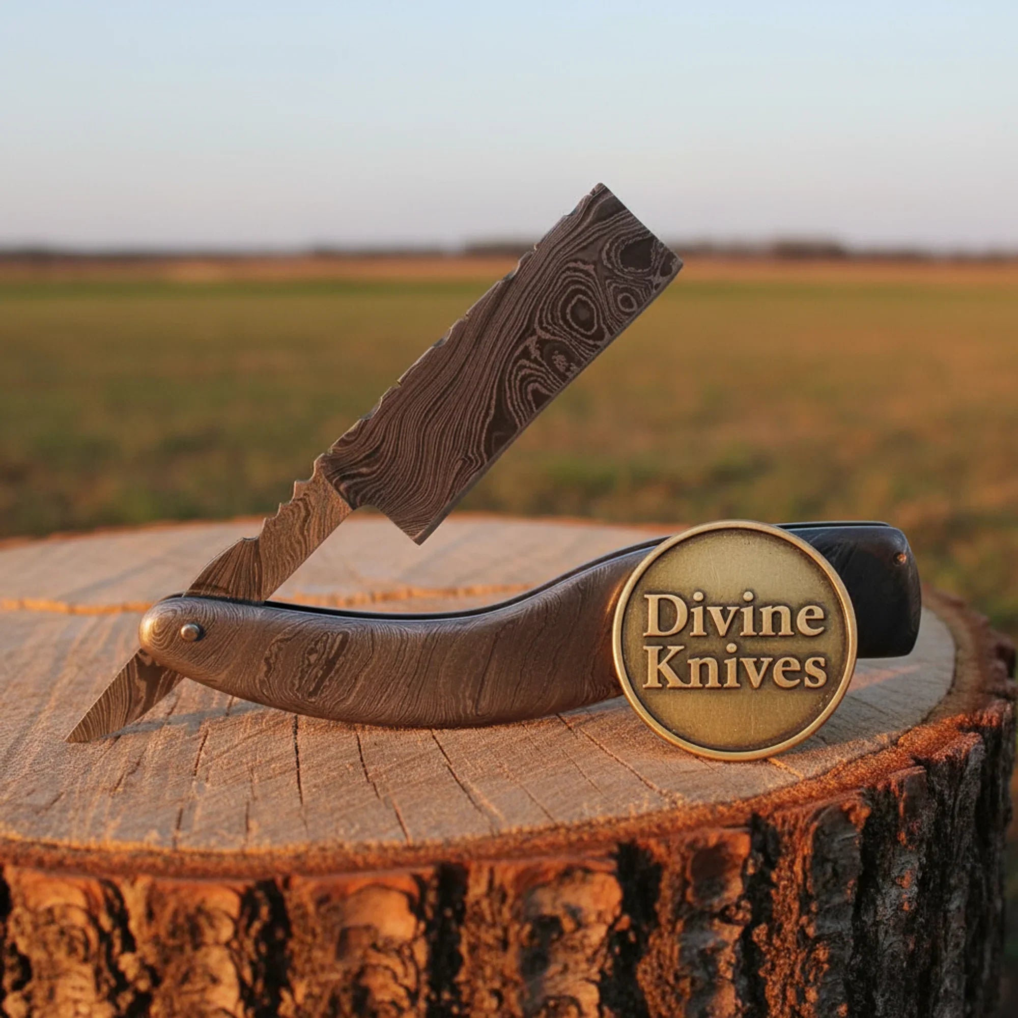 Solid Full Damascus Straight Razor – Handcrafted All-Steel Cut-Throat Razor (4–5 Inch)
