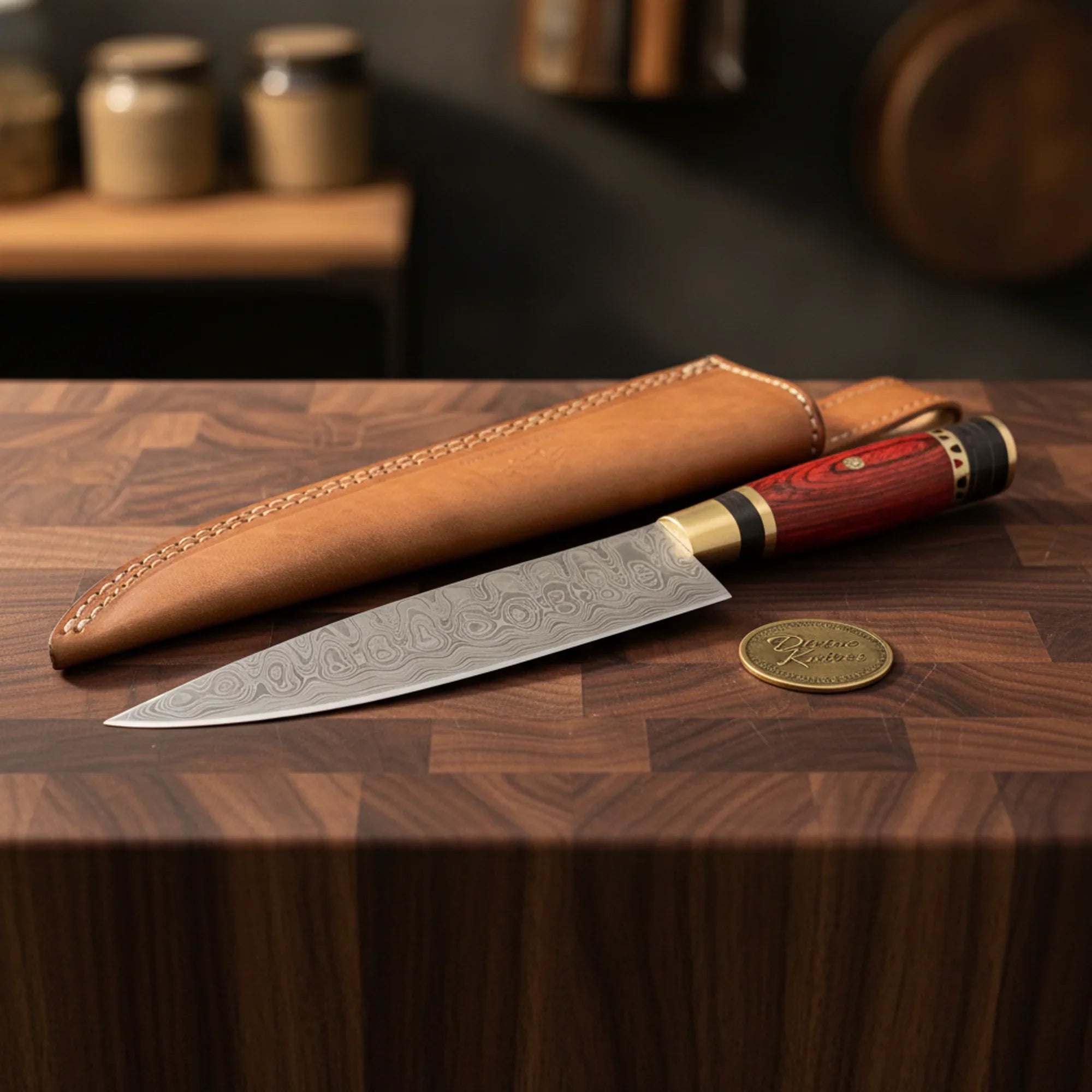 Olive Wood Chef Knife with Damascus Blade – Handmade Gyuto Kitchen Knife
