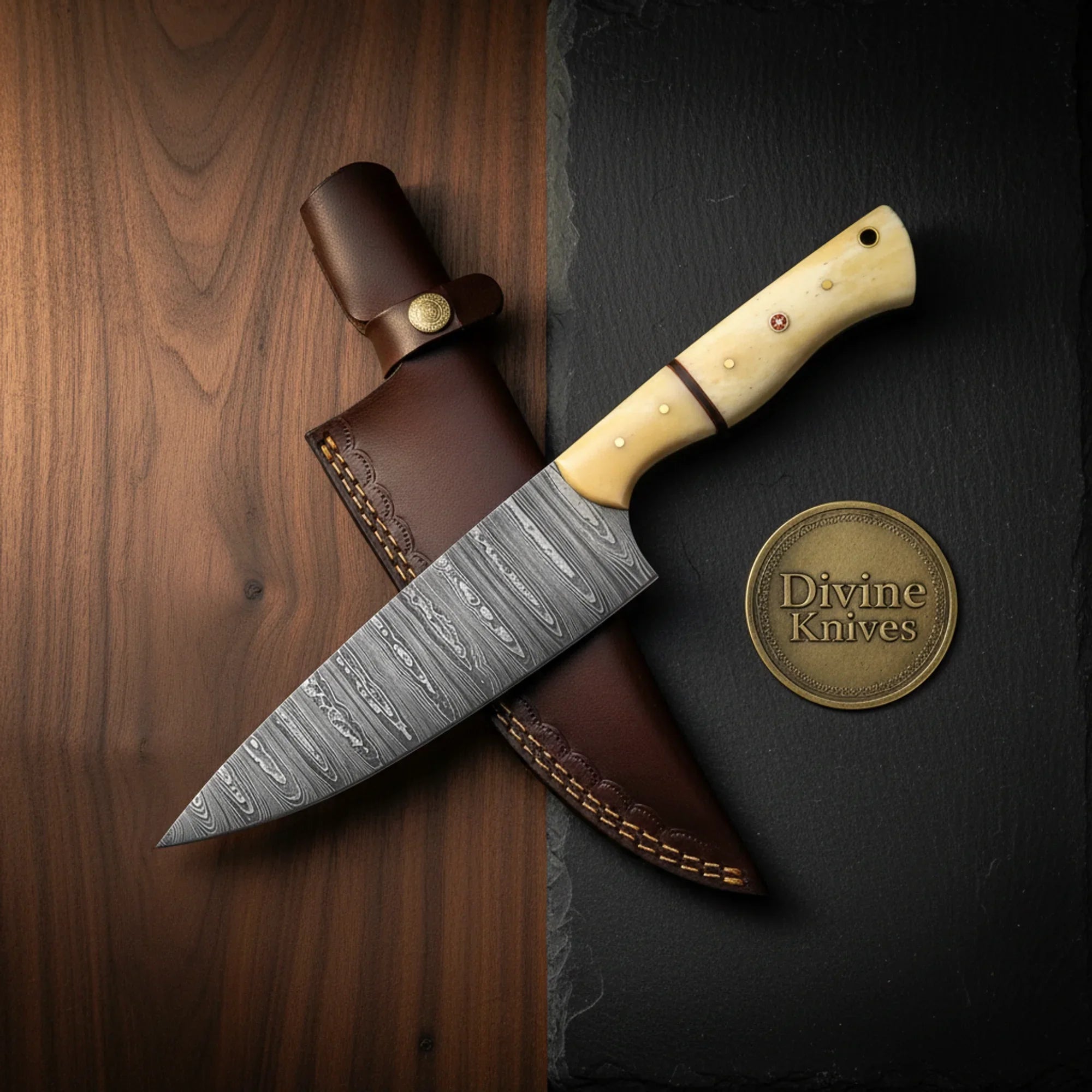 Olive Wood Damascus Santoku Knife for Precision Kitchen Cutting