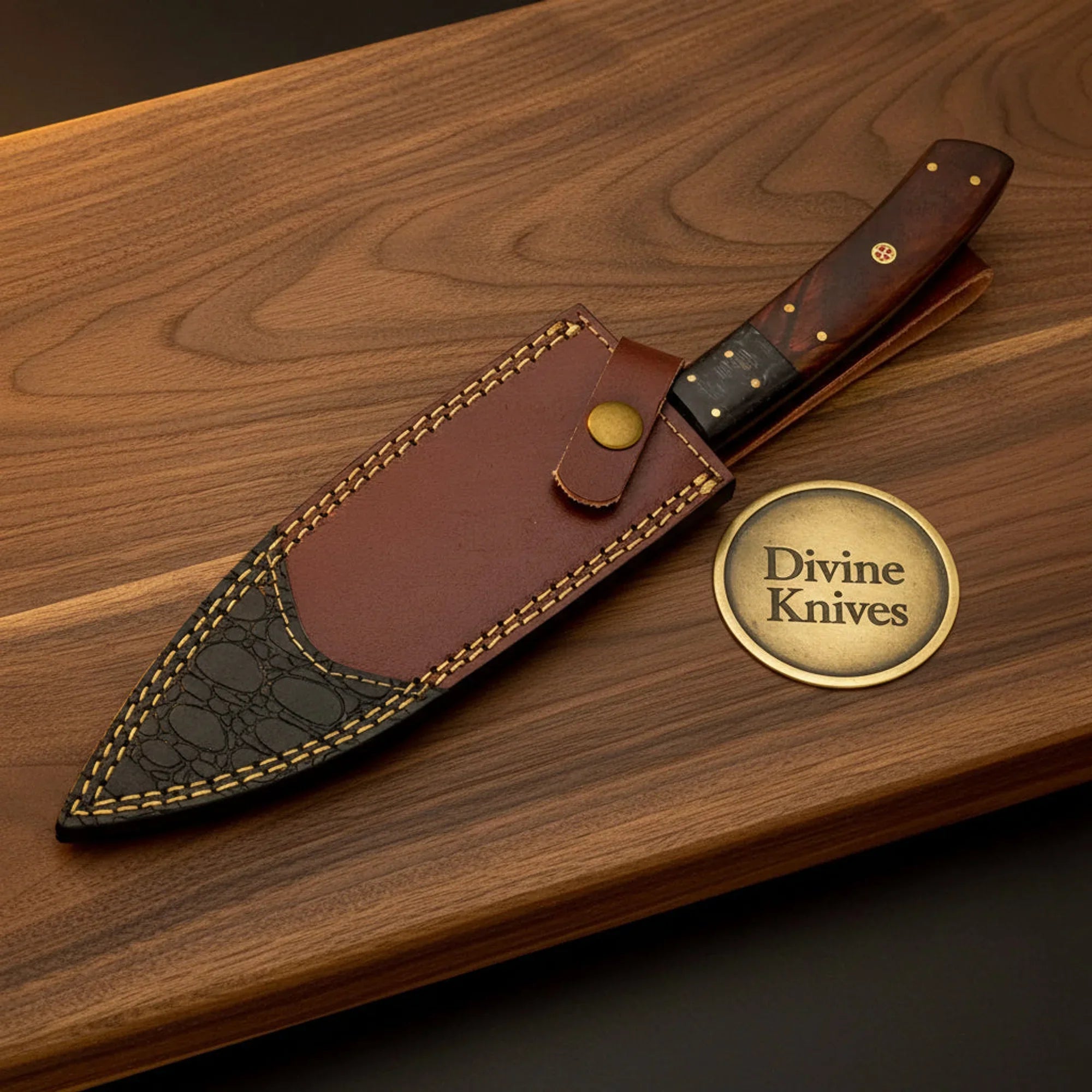 Classic Bowie Knife with Wood Handle & Leather Sheath – Handcrafted Outdoor Collector&