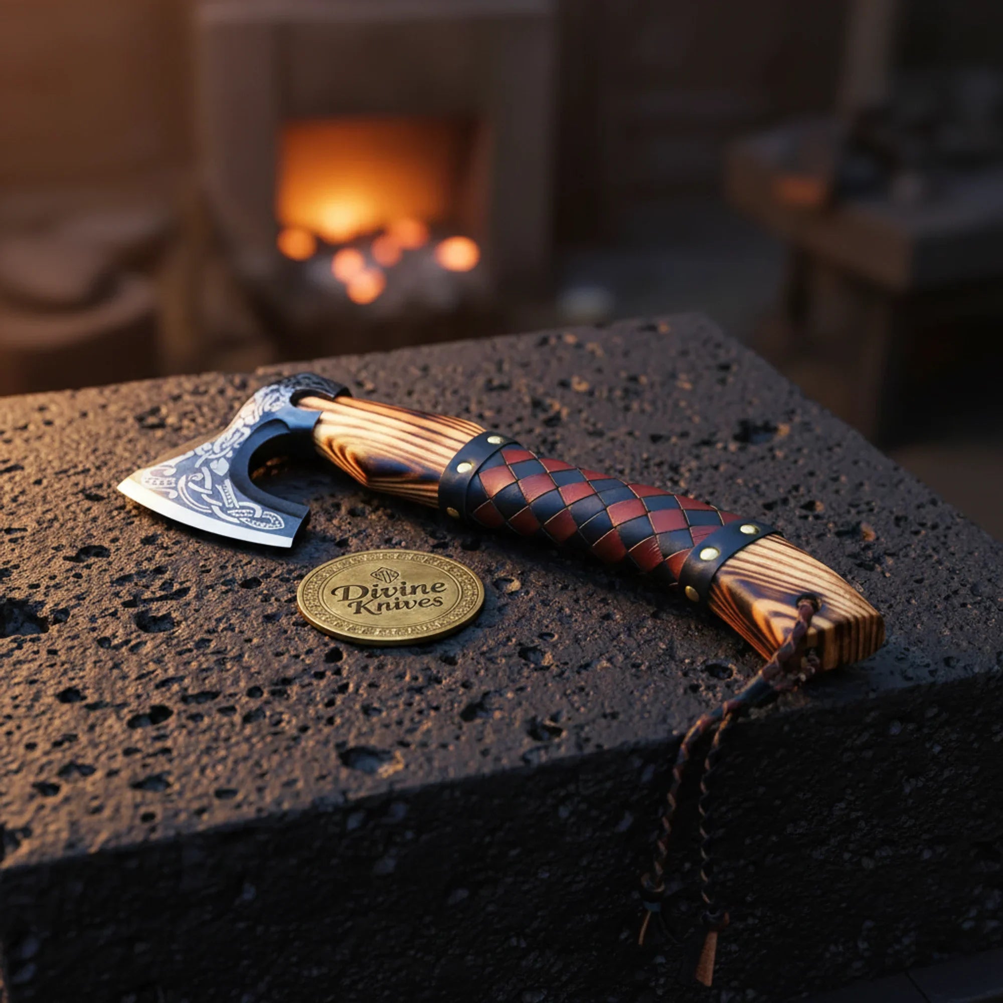 Viking Axe | Hand-Woven Leather Handle – Divine Knives