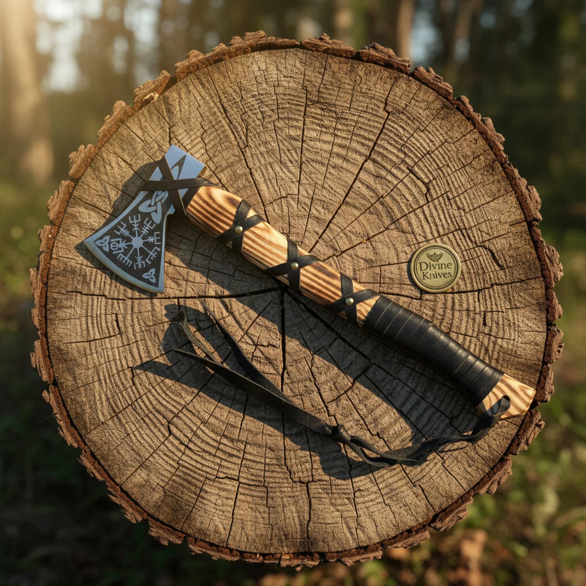 Viking Axe with Vegvisir Compass Etched Head & Ash Wood Handle