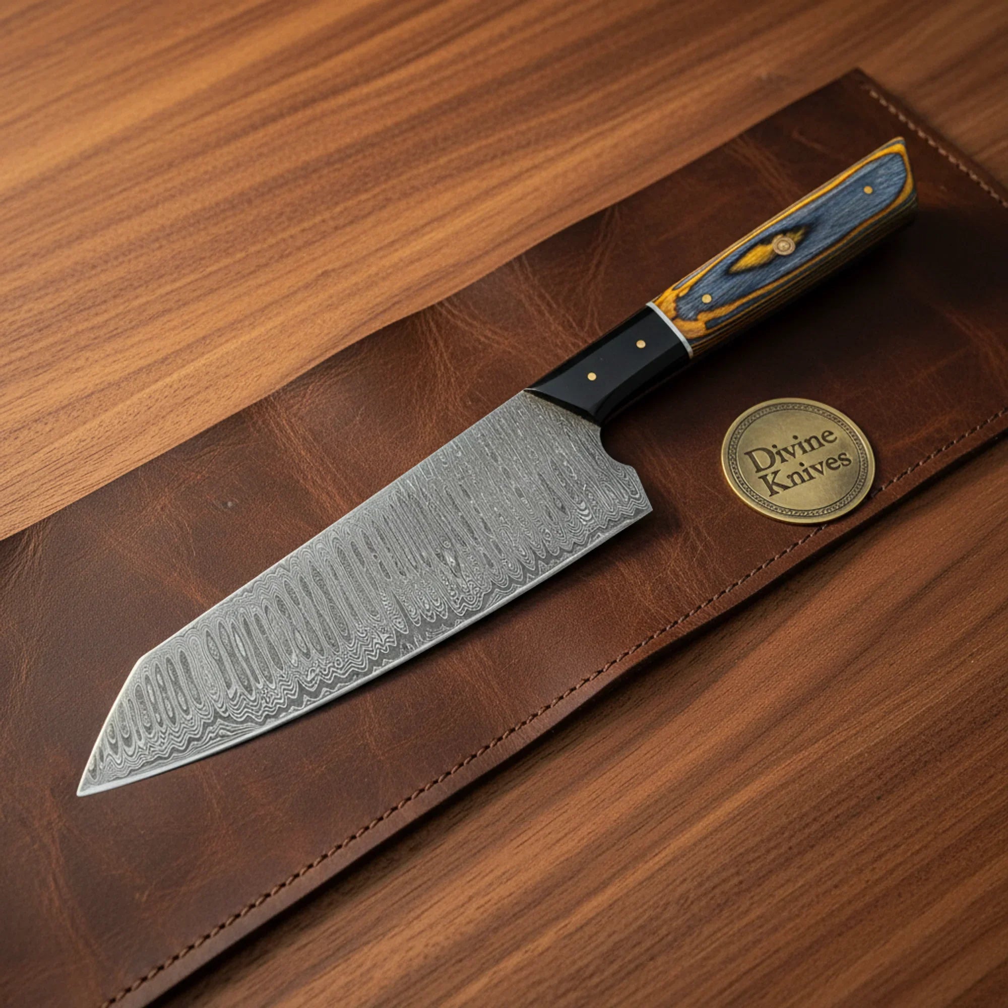 Pakka Wood Handle Damascus Bunka Knife for Precision Kitchen Cutting