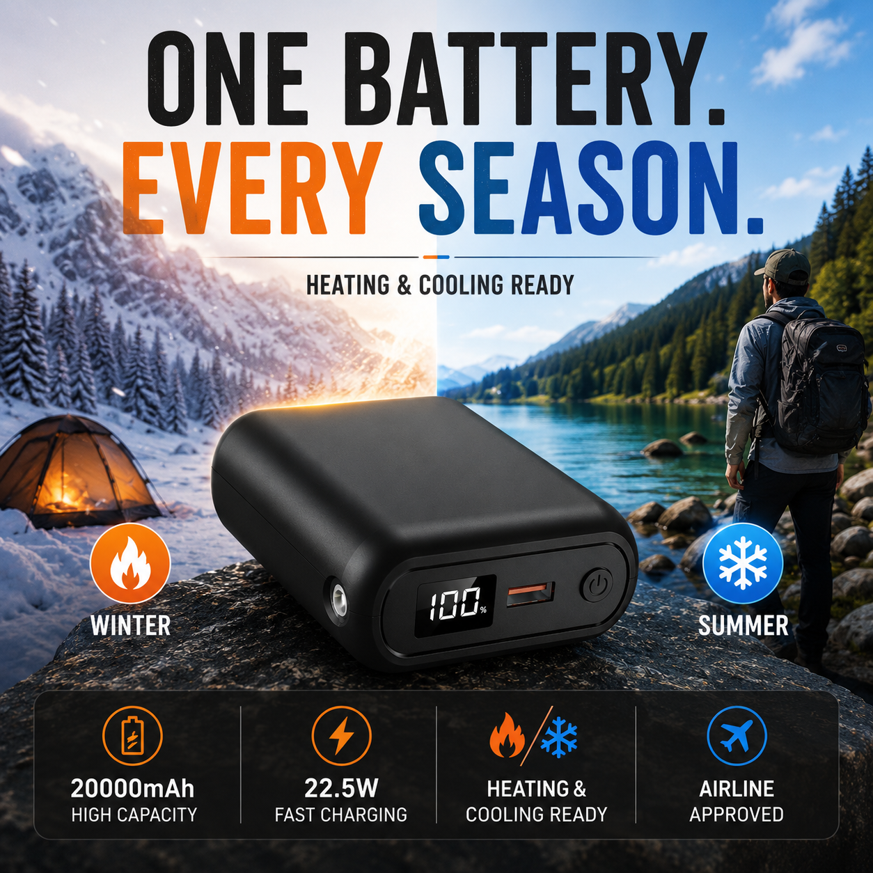 LITEGUEST 20,000 mAh Ultra-Compact Power Bank – Heated & Cooling Ready