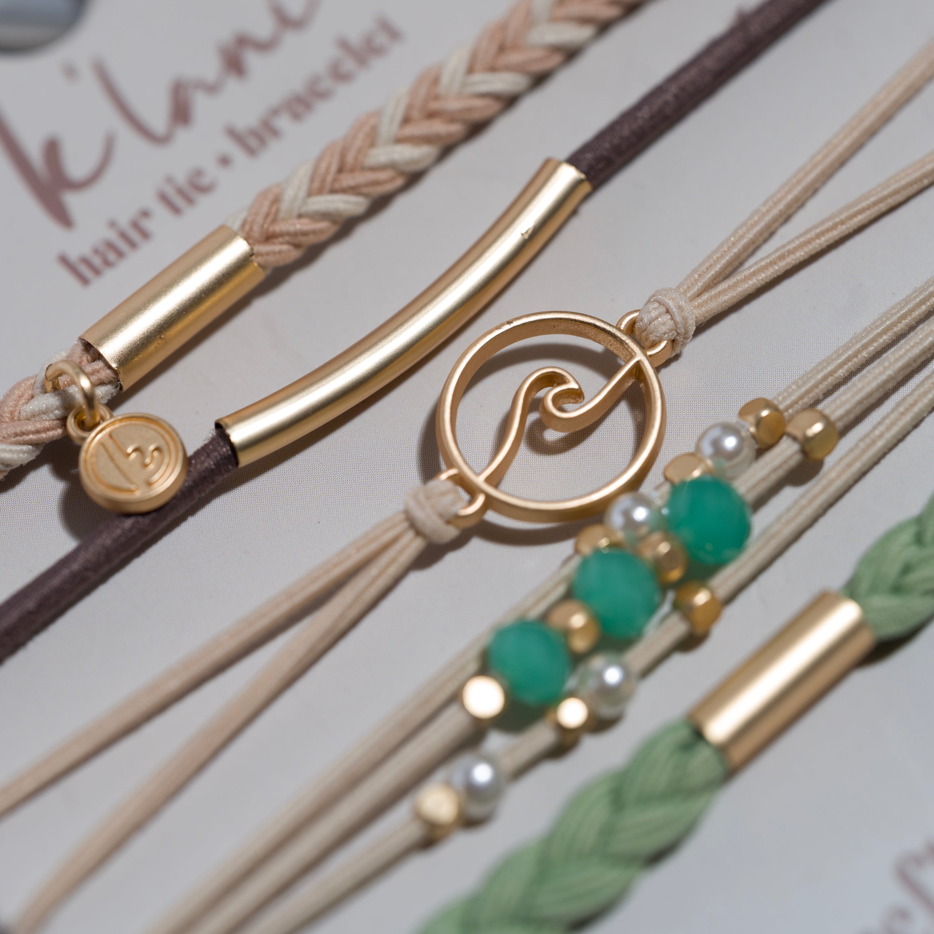 "Reflect" Gold Wave with Beachy Neutrals Hair Tie Bracelets