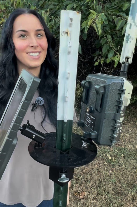 Patented T-Post Trail Camera & Solar Panel Mount — 1 Articulating Arm
