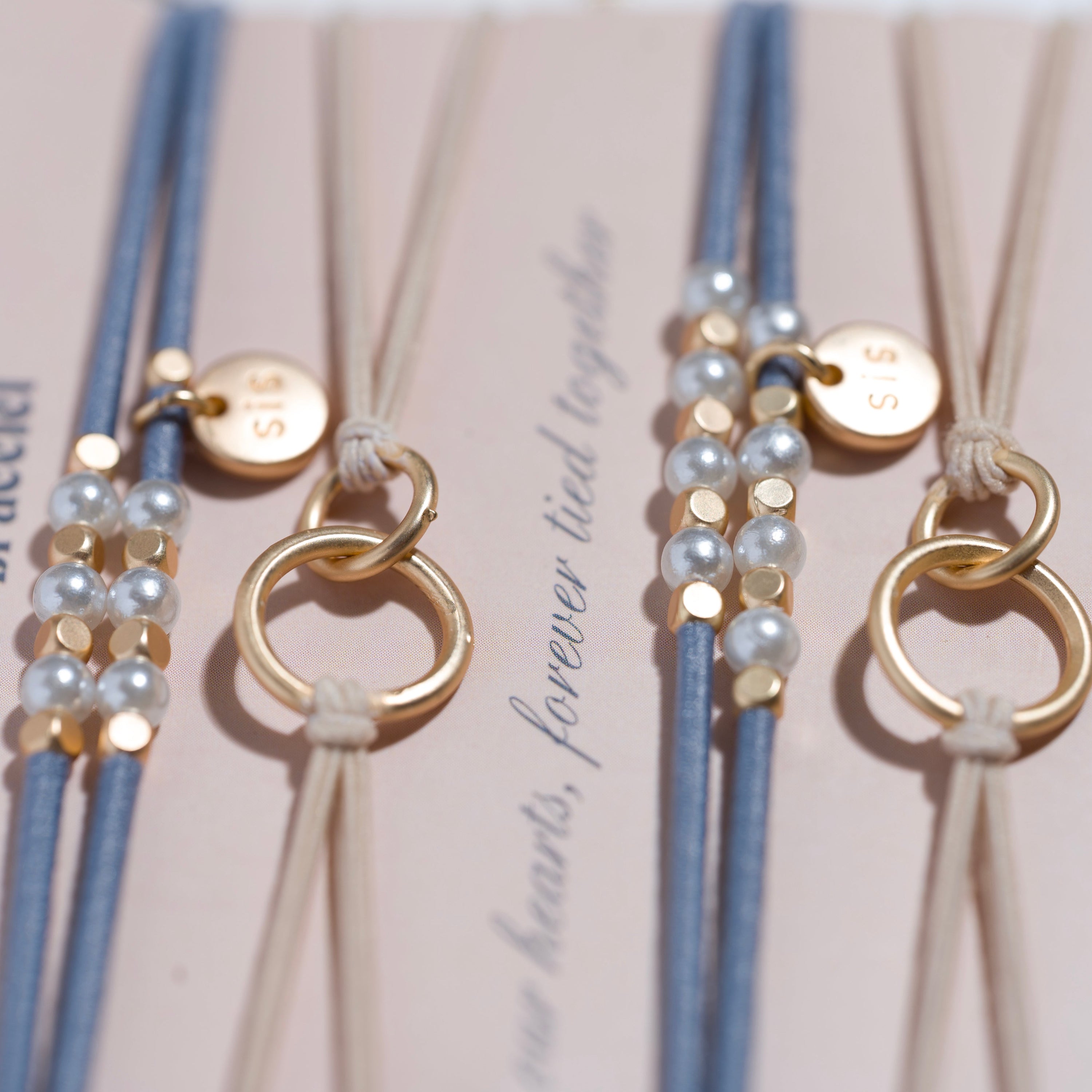 "Sisters" Gold & Pearl Shareable Hair Tie Bracelet Set