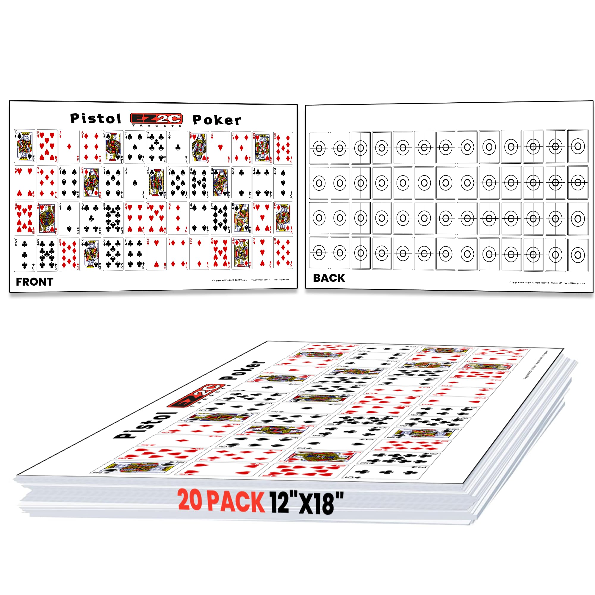 20 EZ2C Pistol Poker Paper Shooting Targets 12"x18" 20 pack USA MADE