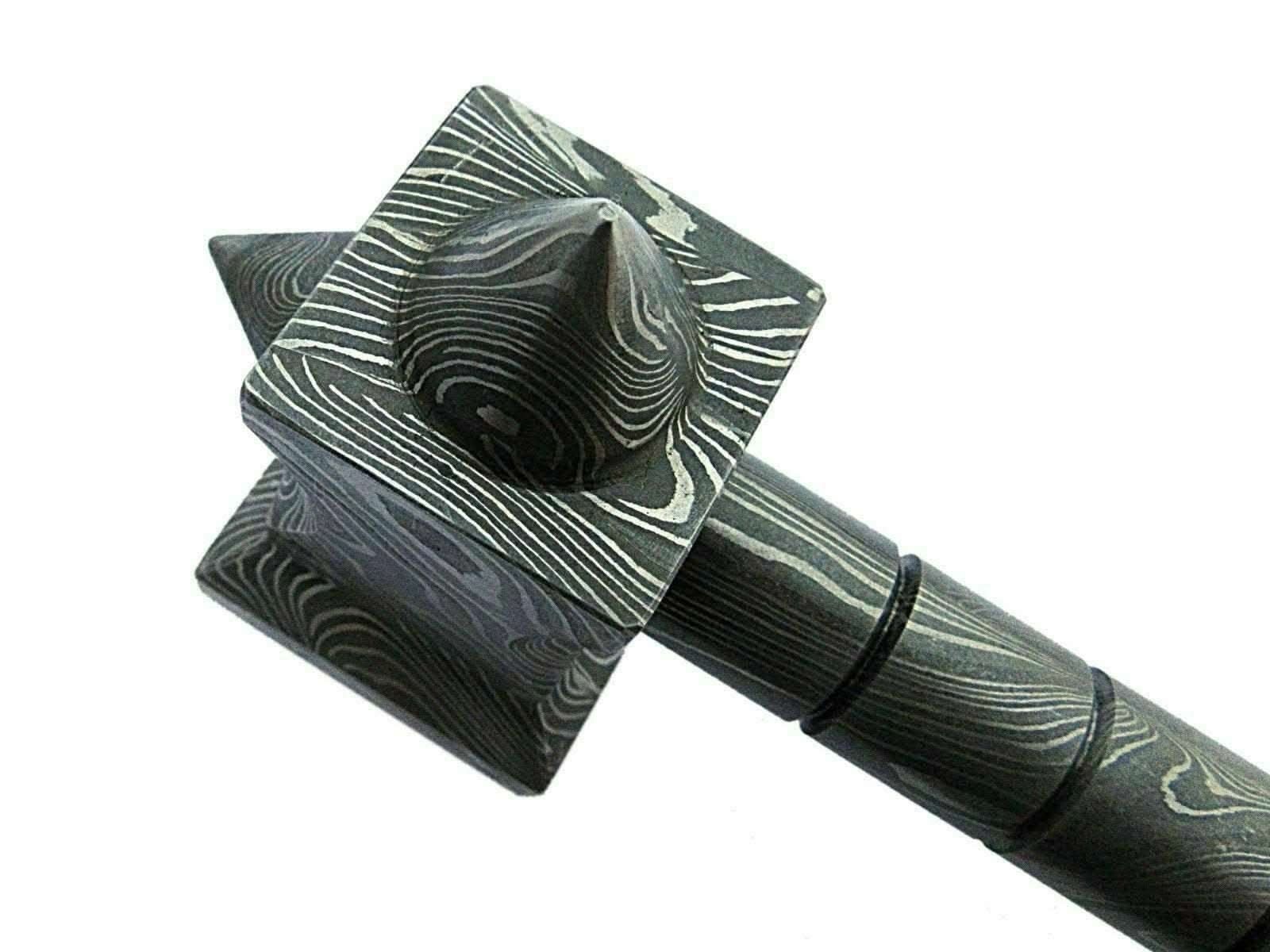 Sculpted Damascus Steel War Hammer 12" Handmade Full Damascus Collectible Piece