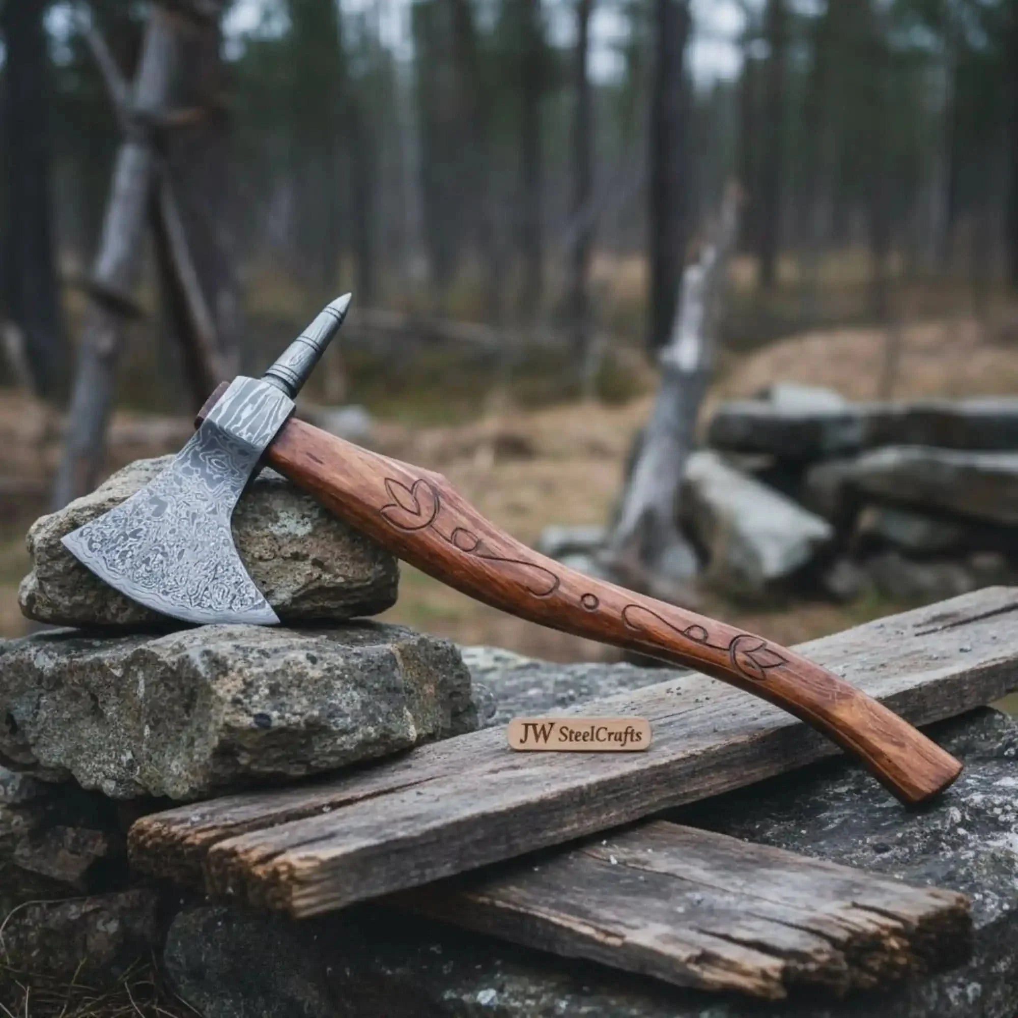 Custom Handmade 20" Damascus steel Best Bearded Felling Hatchet Axe