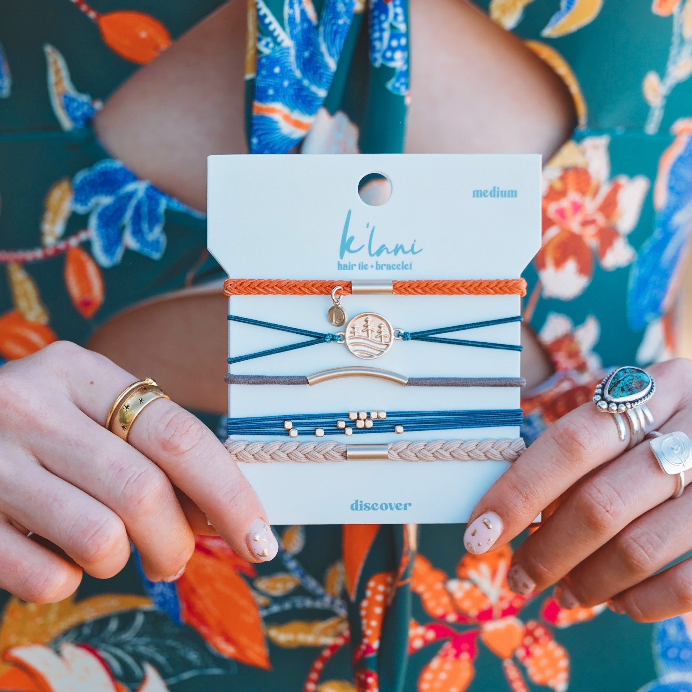 "Discover" Gold Pine Tree Charm Hair Tie Bracelets