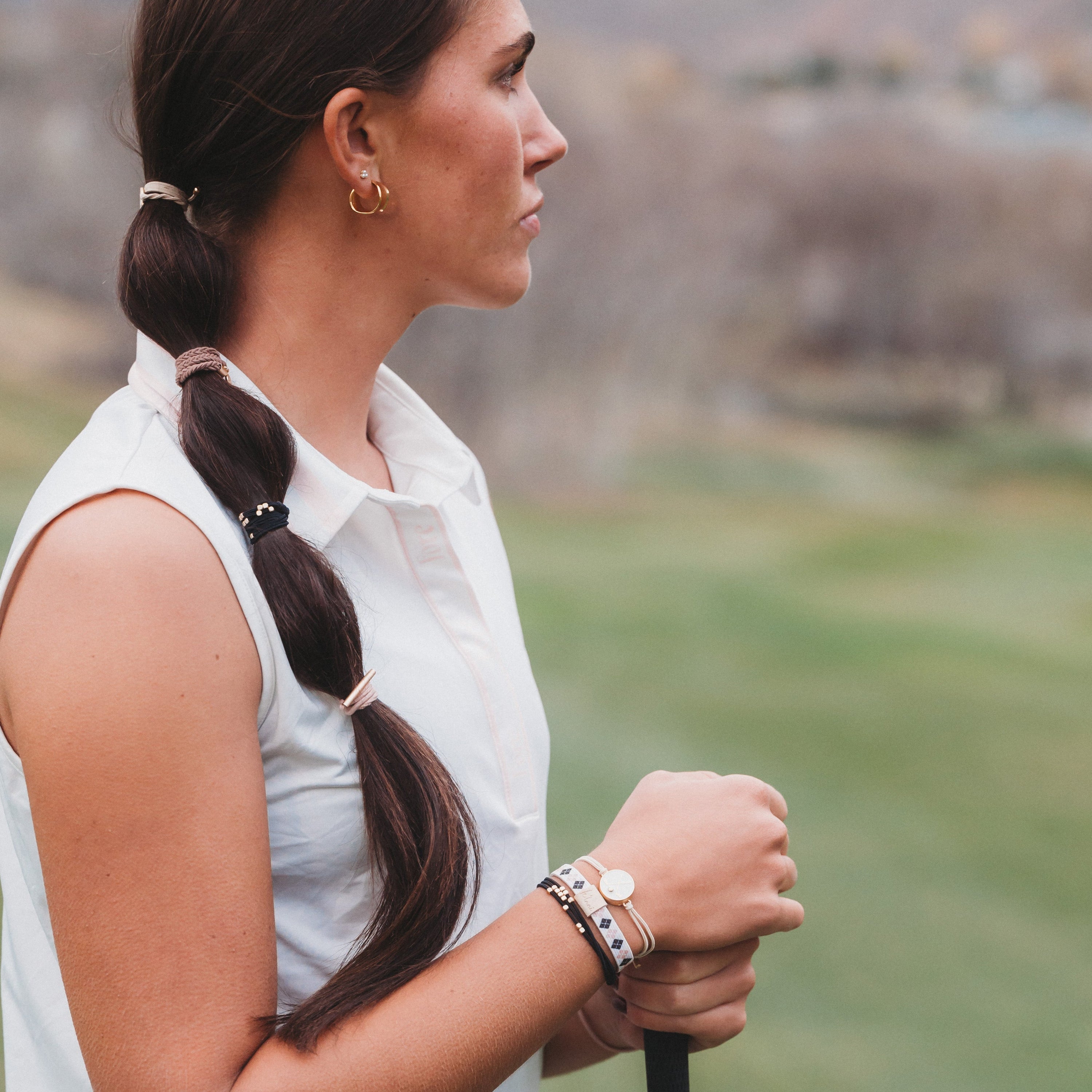 "Drive" Black & Cream Hair Tie Bracelets with Removable Ball Marker