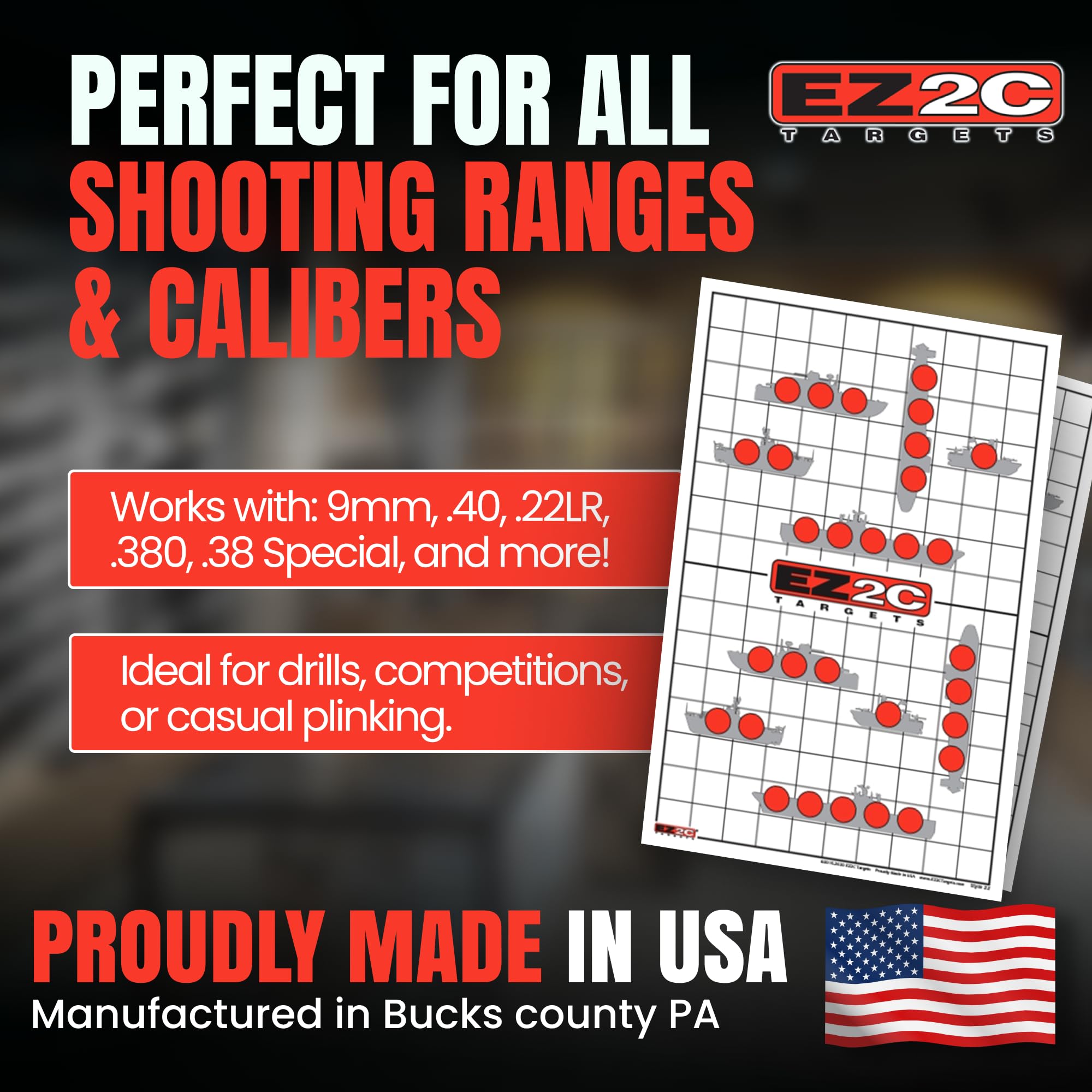 EZ2C Four Fun Game Styles: Paper Targets Shooting Range 11"x17" USA MADE
