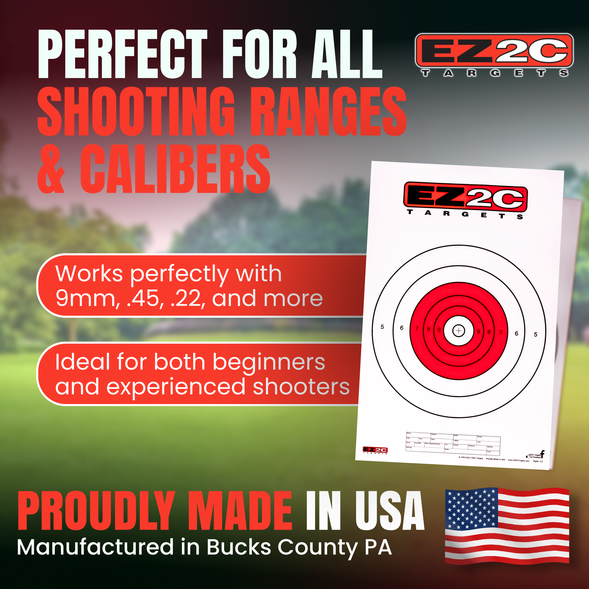 200 EZ2C Targets Most Popular 5 Styles Paper Targets Bundle 11"x17" USA MADE