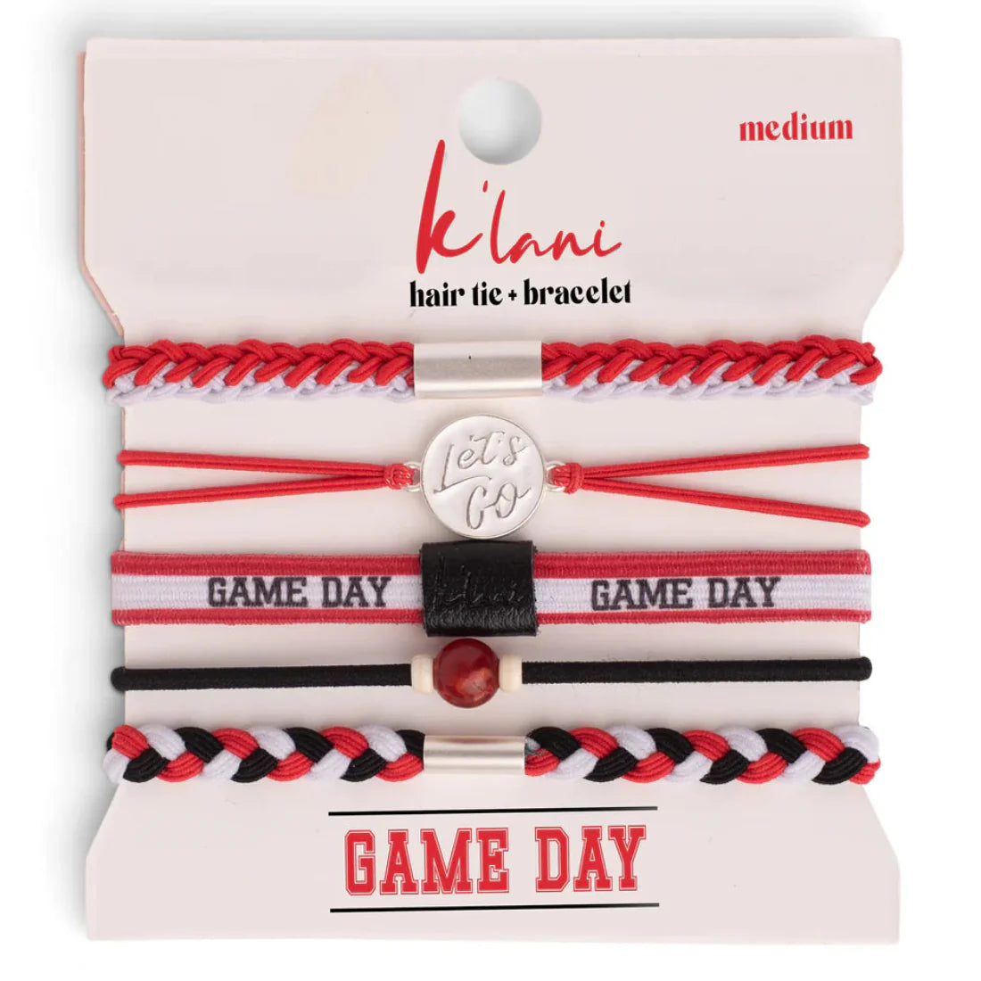 Game Day Red White Black- Hair Tie Bracelet
