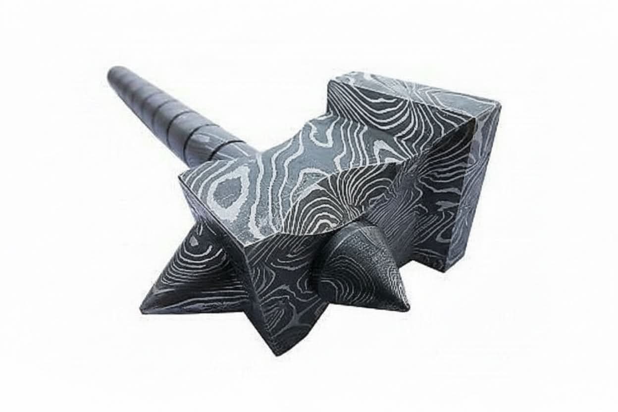 Darkforge Titan Hammer 8" Handmade Full Damascus Steel Collectible with Dual Spikes