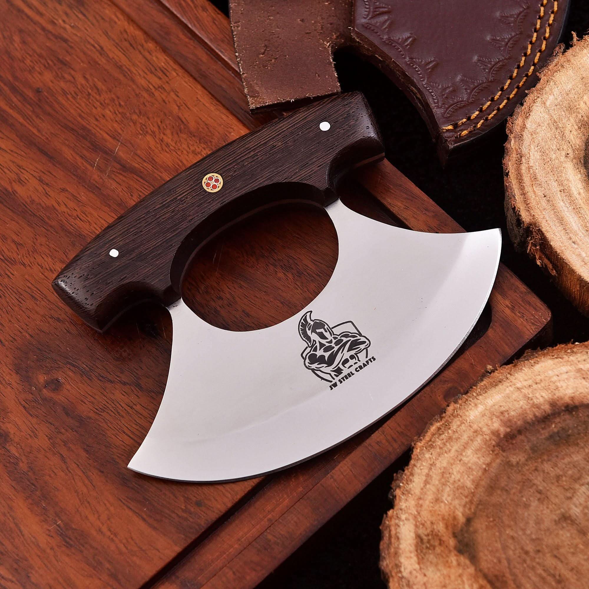 Handmade Stainless Steel Ulu Knife β Wenge Wood Handle | 5.5β Blade | Mosaic Pin | JW SteelCrafts