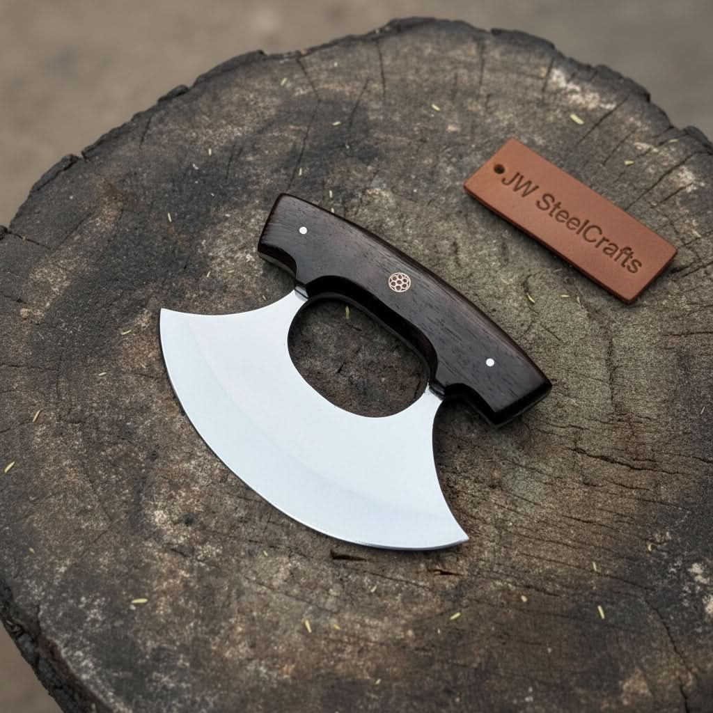 Handmade Stainless Steel Ulu Knife β Wenge Wood Handle | 5.5β Blade | Mosaic Pin | JW SteelCrafts
