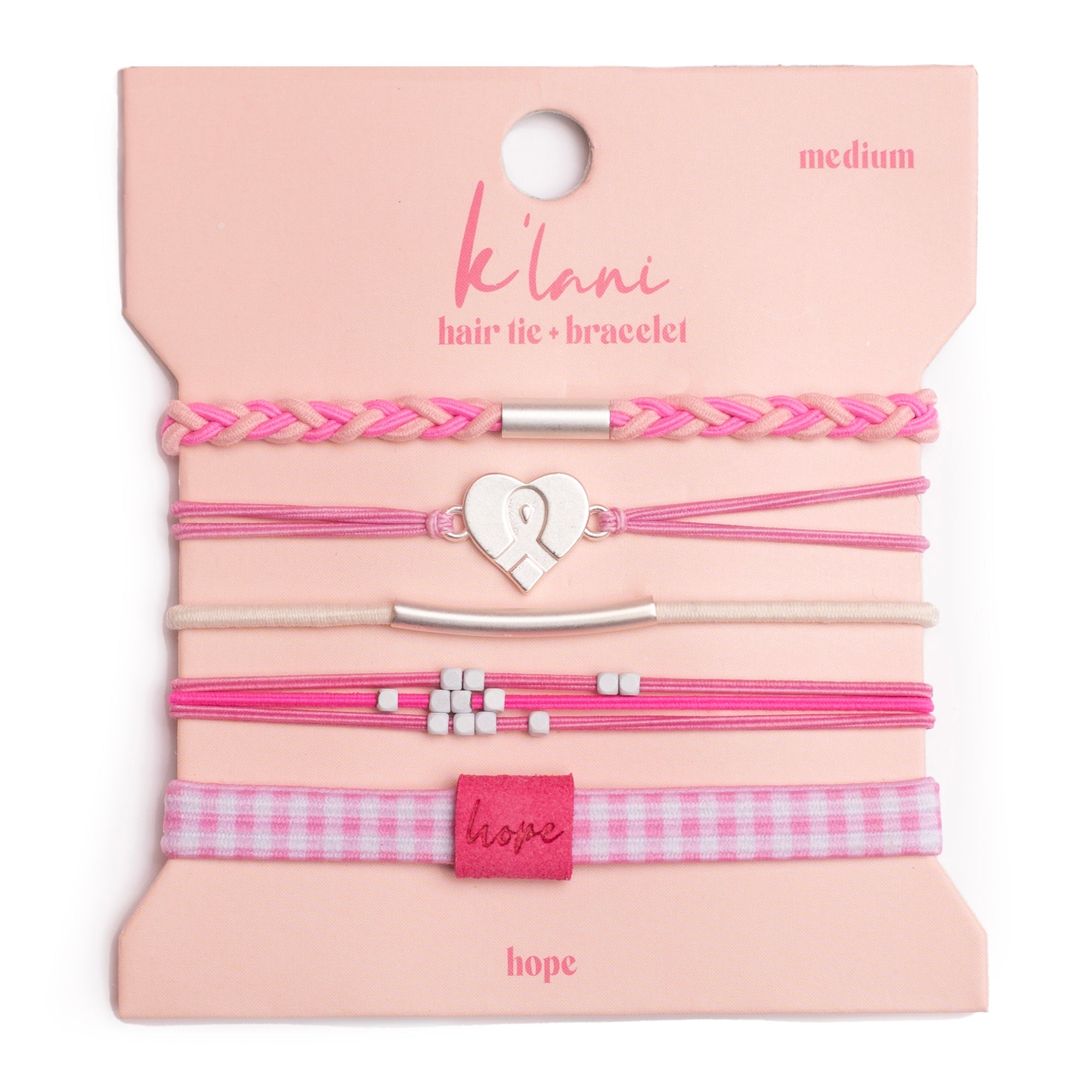 "Hope" Silver & Pink Breast Cancer Awareness Hair Tie Bracelets