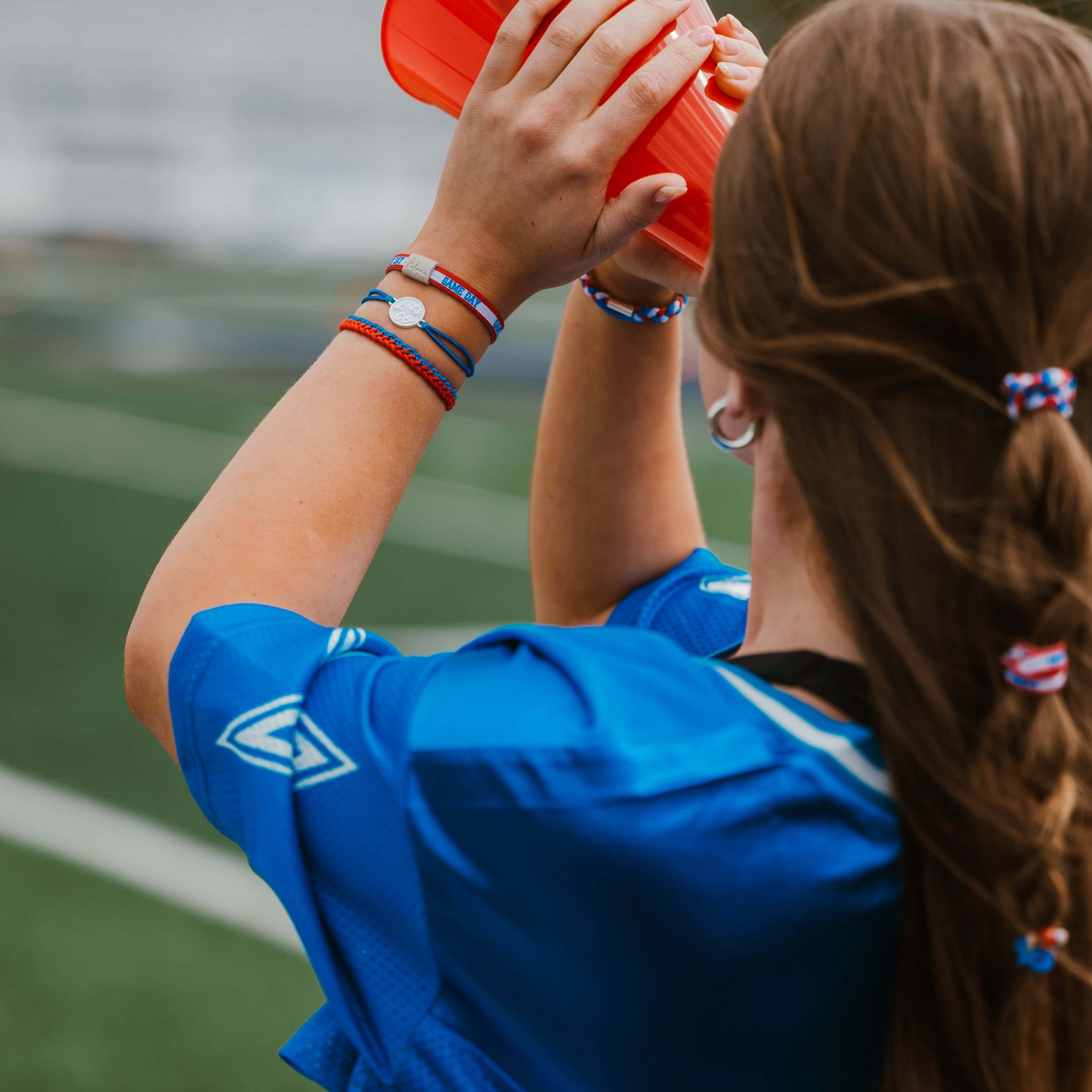 "Game Day" Red, Blue & White Hair Tie Bracelets