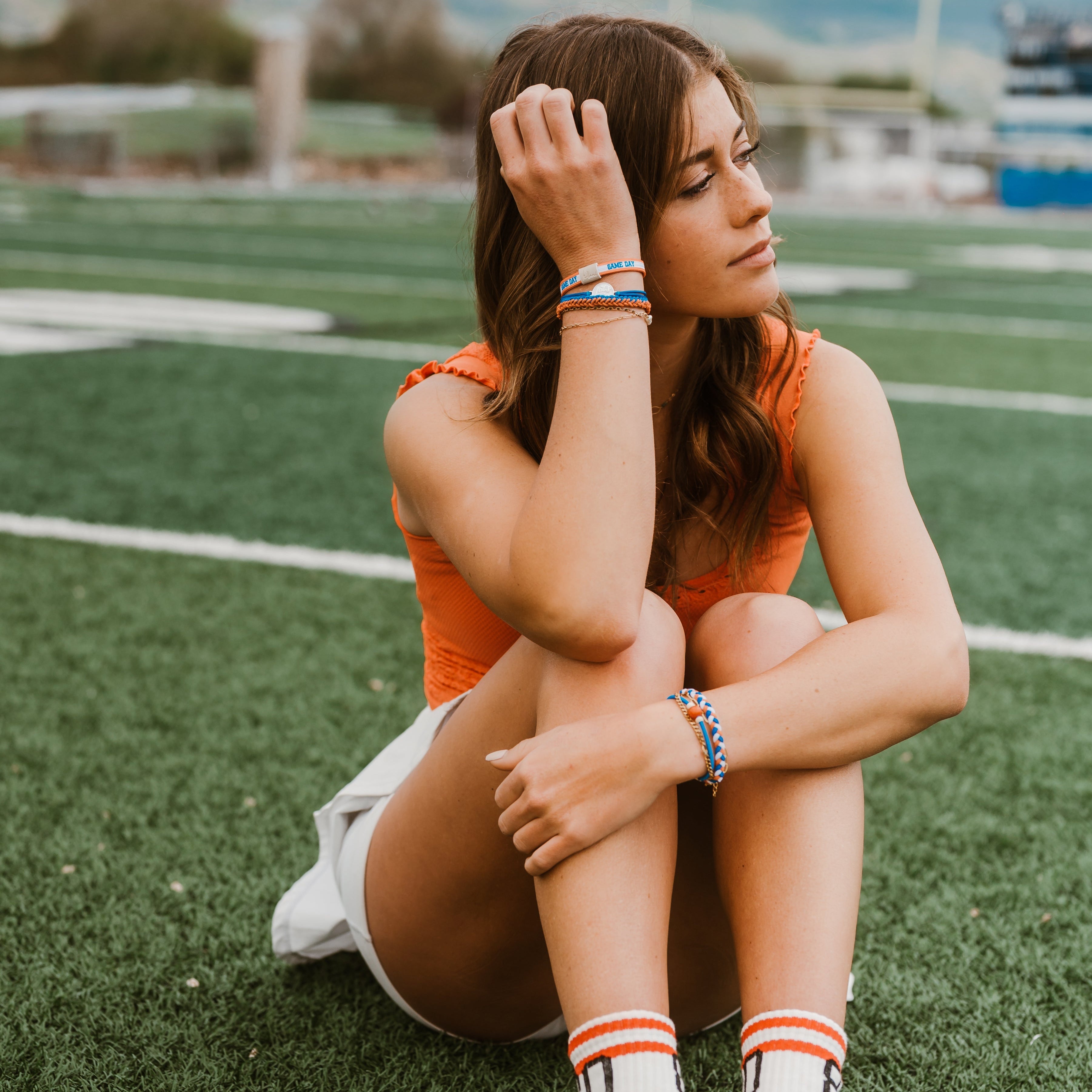 Game Day Blue / Orange Hair Tie Bracelet