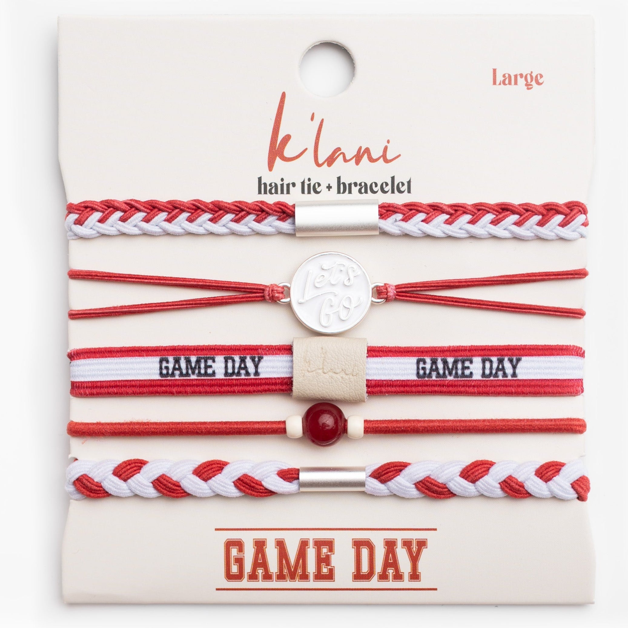 "Game Day" Crimson & White Hair Tie Bracelets