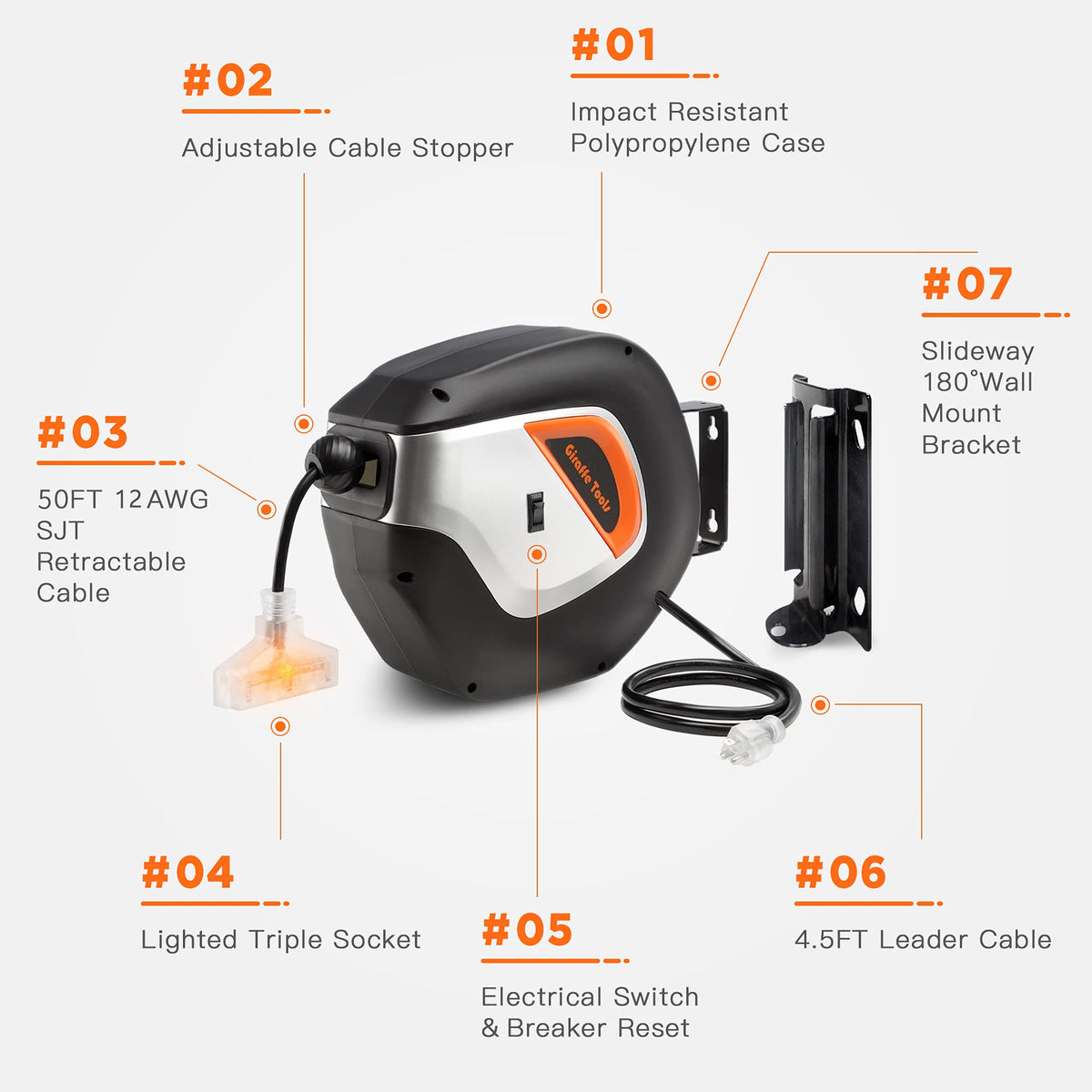 Retractable Extension Cord Reel-12AWG