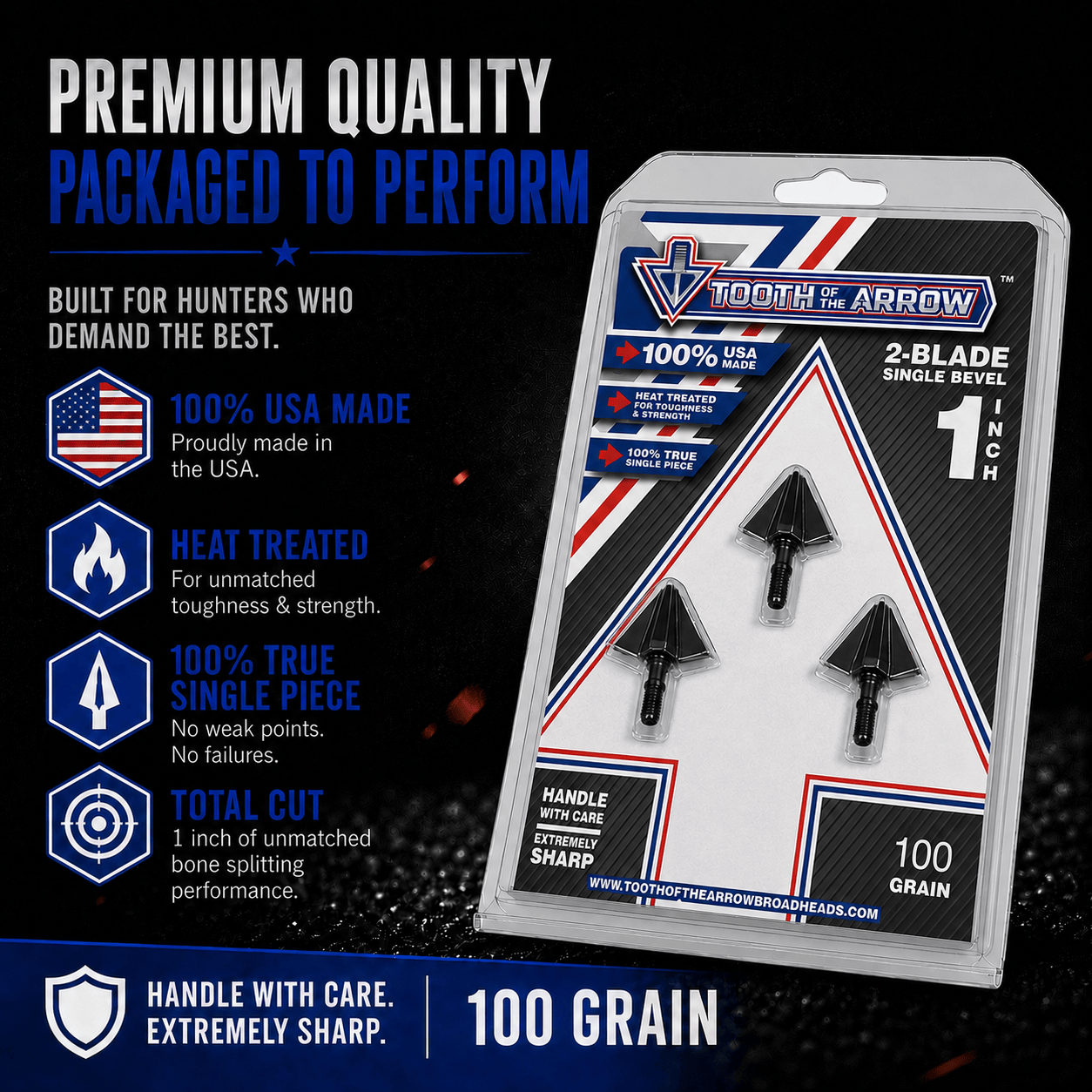 TOTA | 100 grain broadhead | 1-inch single bevel | fixed blade