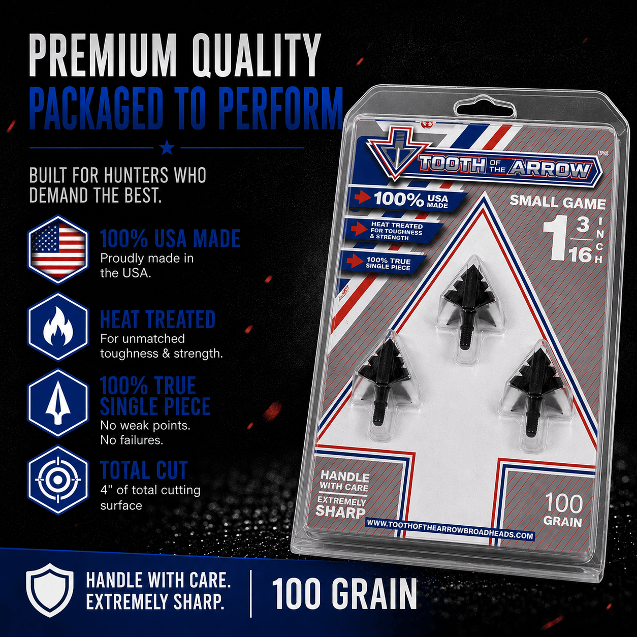TOTA | 100 Grain Broadhead |Small Game and Turkey | Fixed Blade